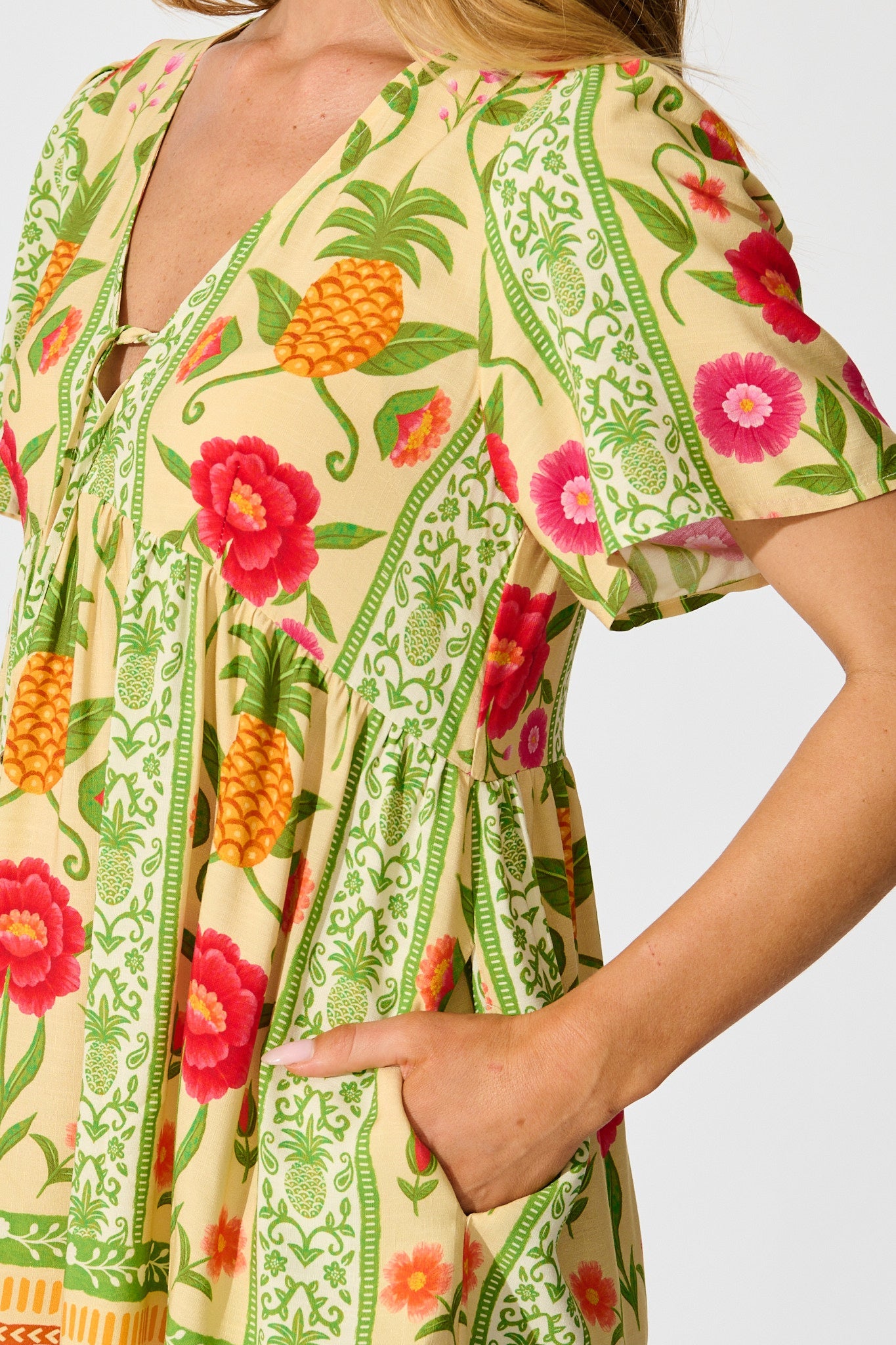 Zesty Breeze Dress in Pineapple Print