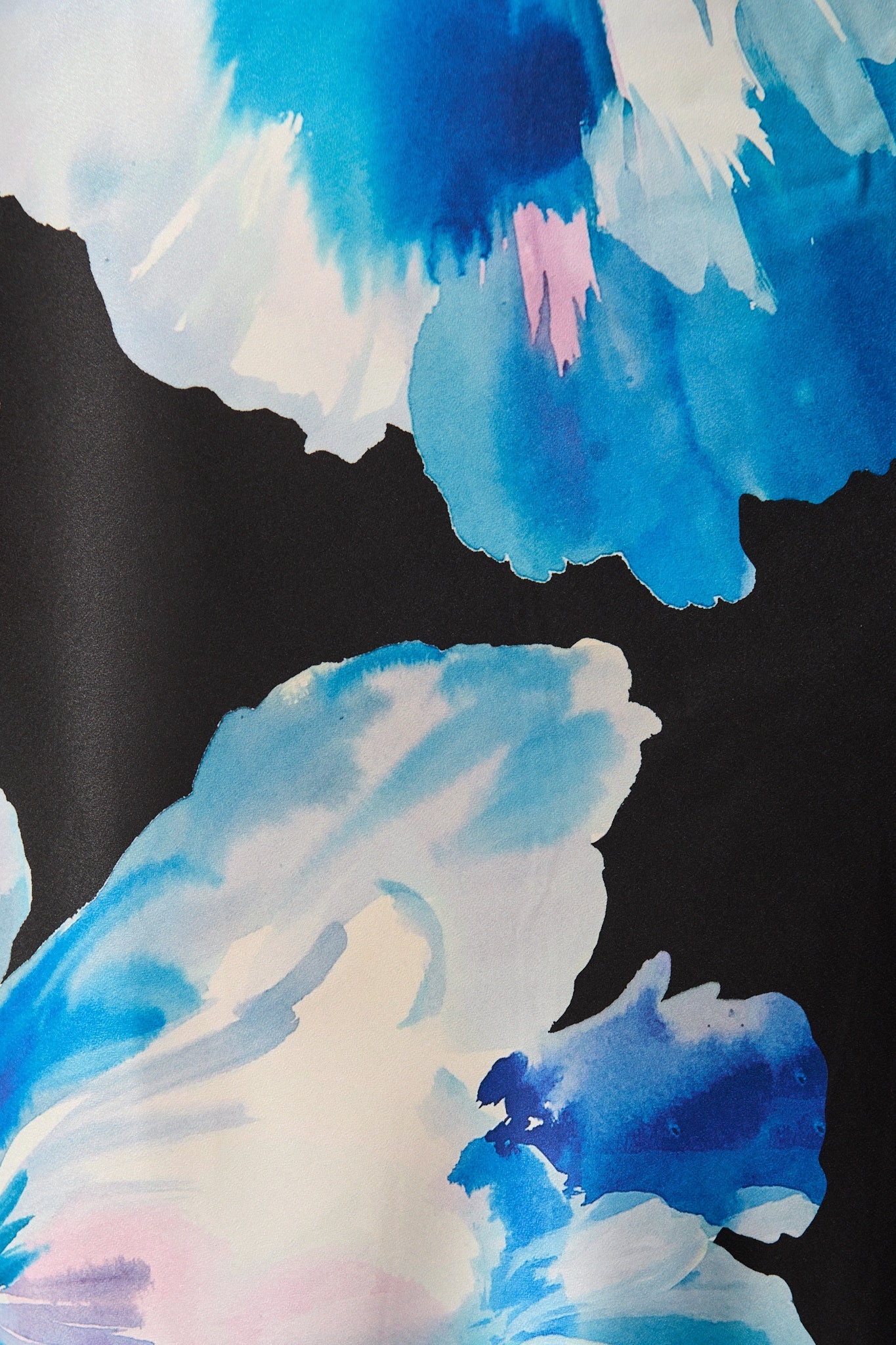 Nightshade Bouquet Maxi Skirt in Black with Blue Floral Satin