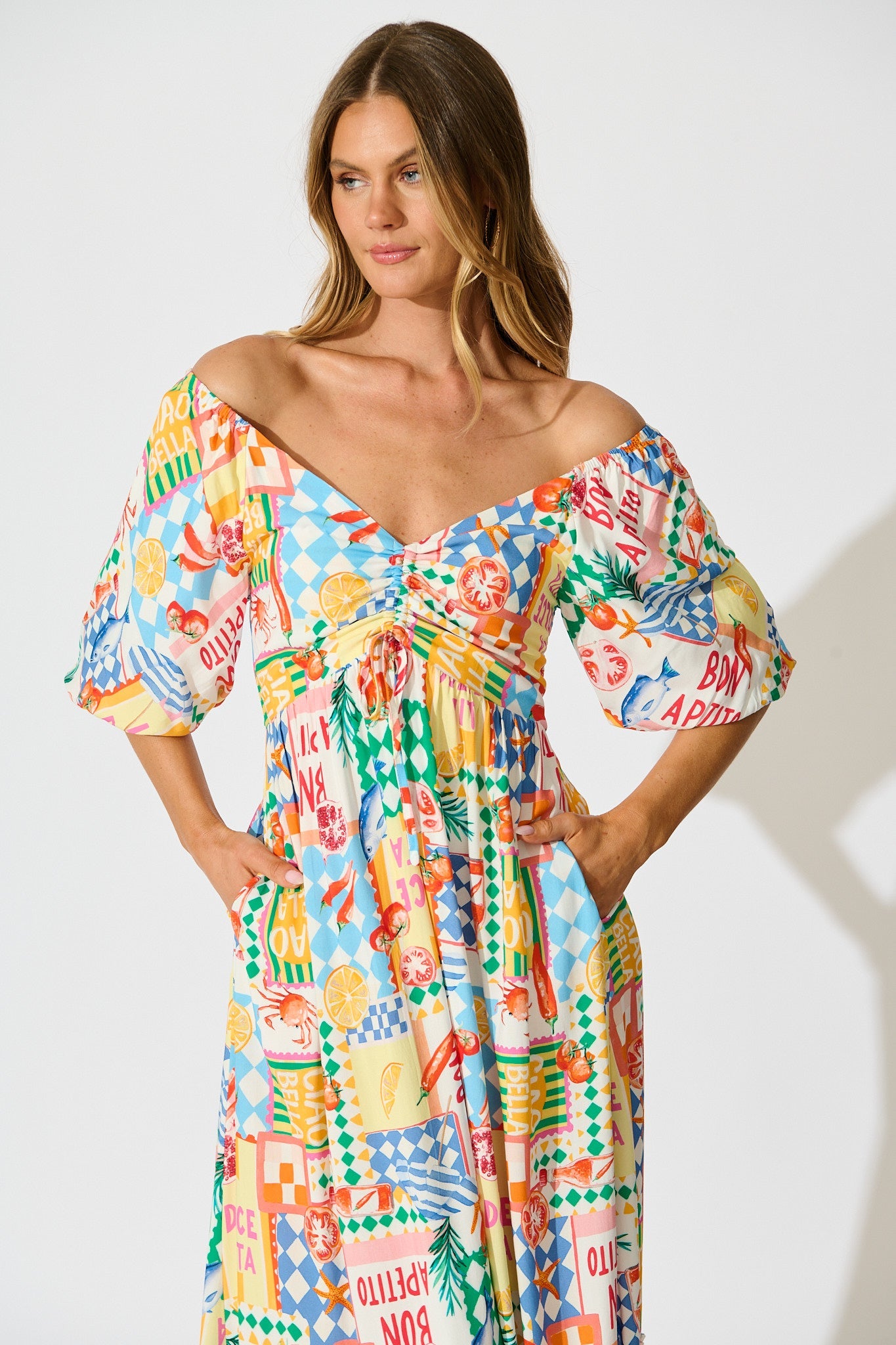 Coverdale Maxi Dress in White Multi Conversational Print