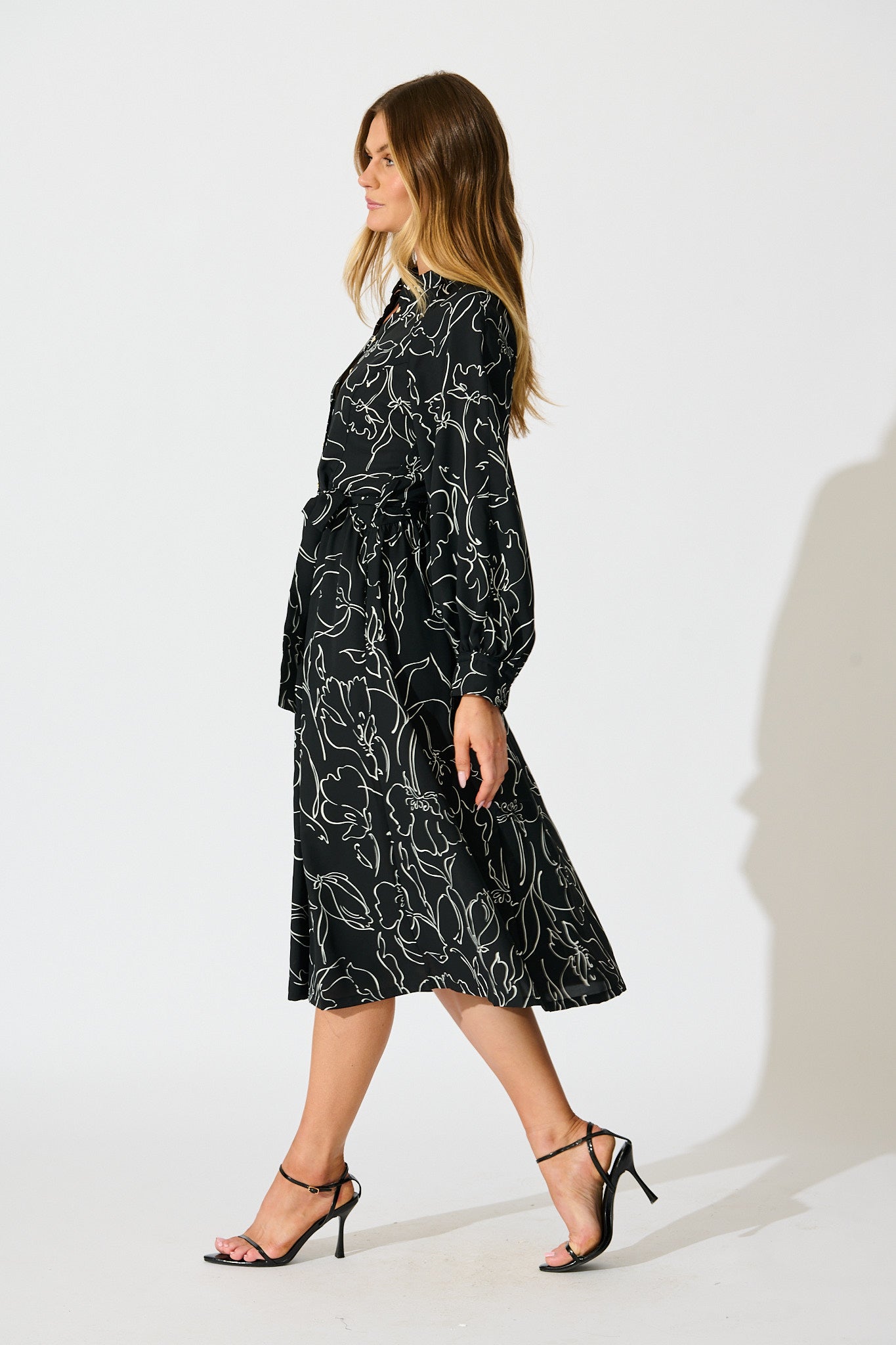 Sienna Midi Shirt Dress in Black and White Print