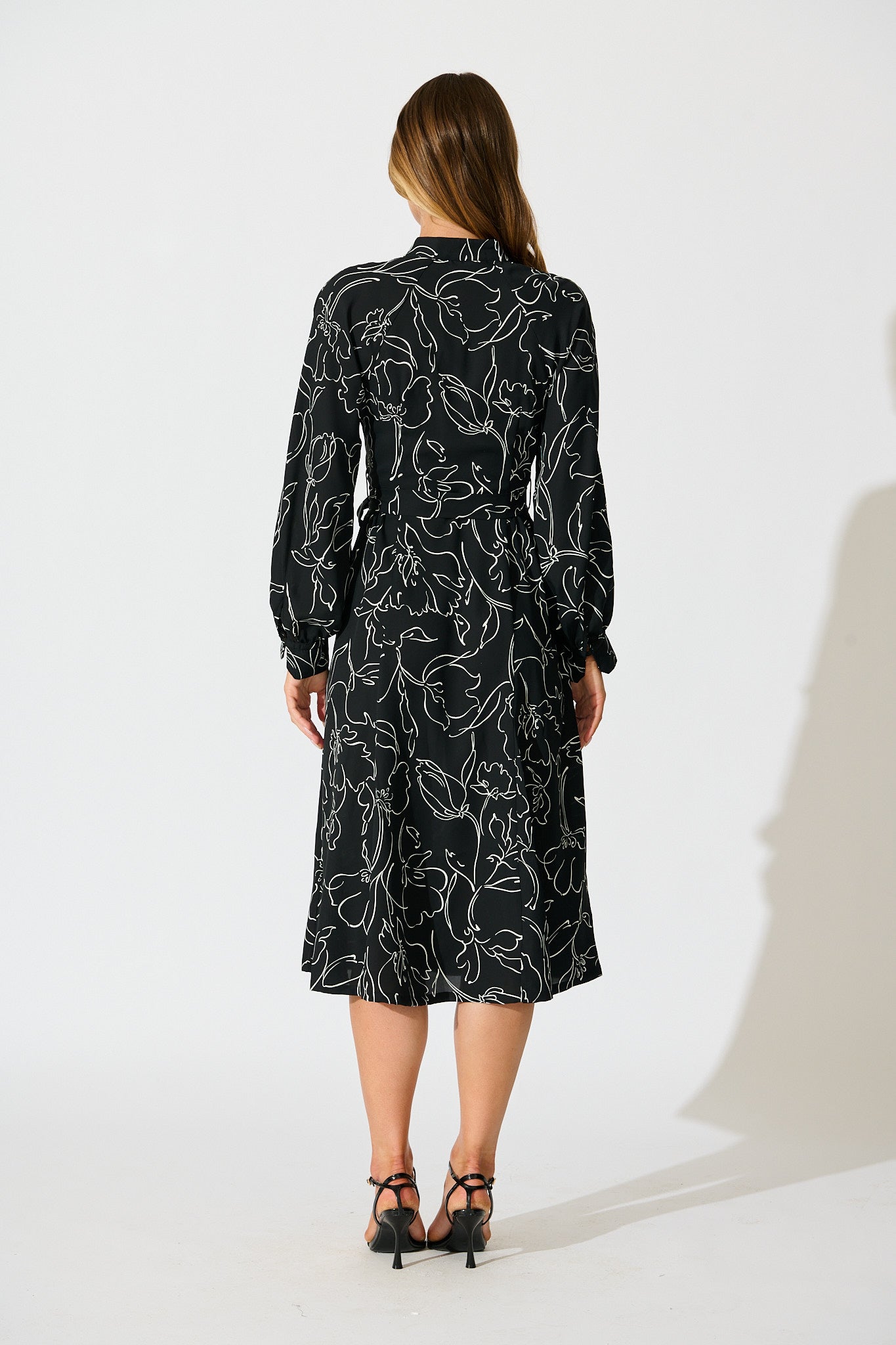 Sienna Midi Shirt Dress in Black and White Print