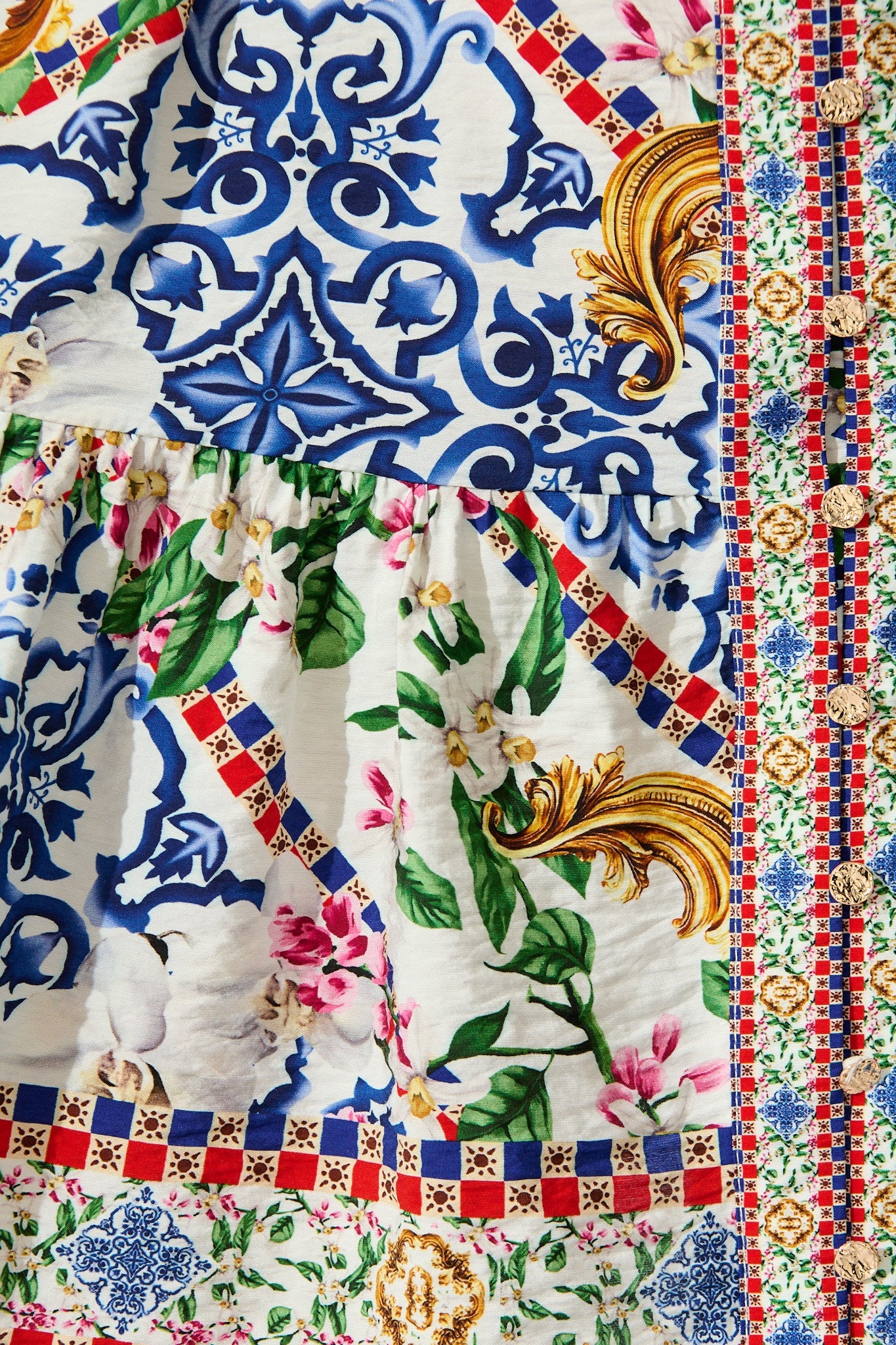 Sicilian Tile Dress in White with Multi Print