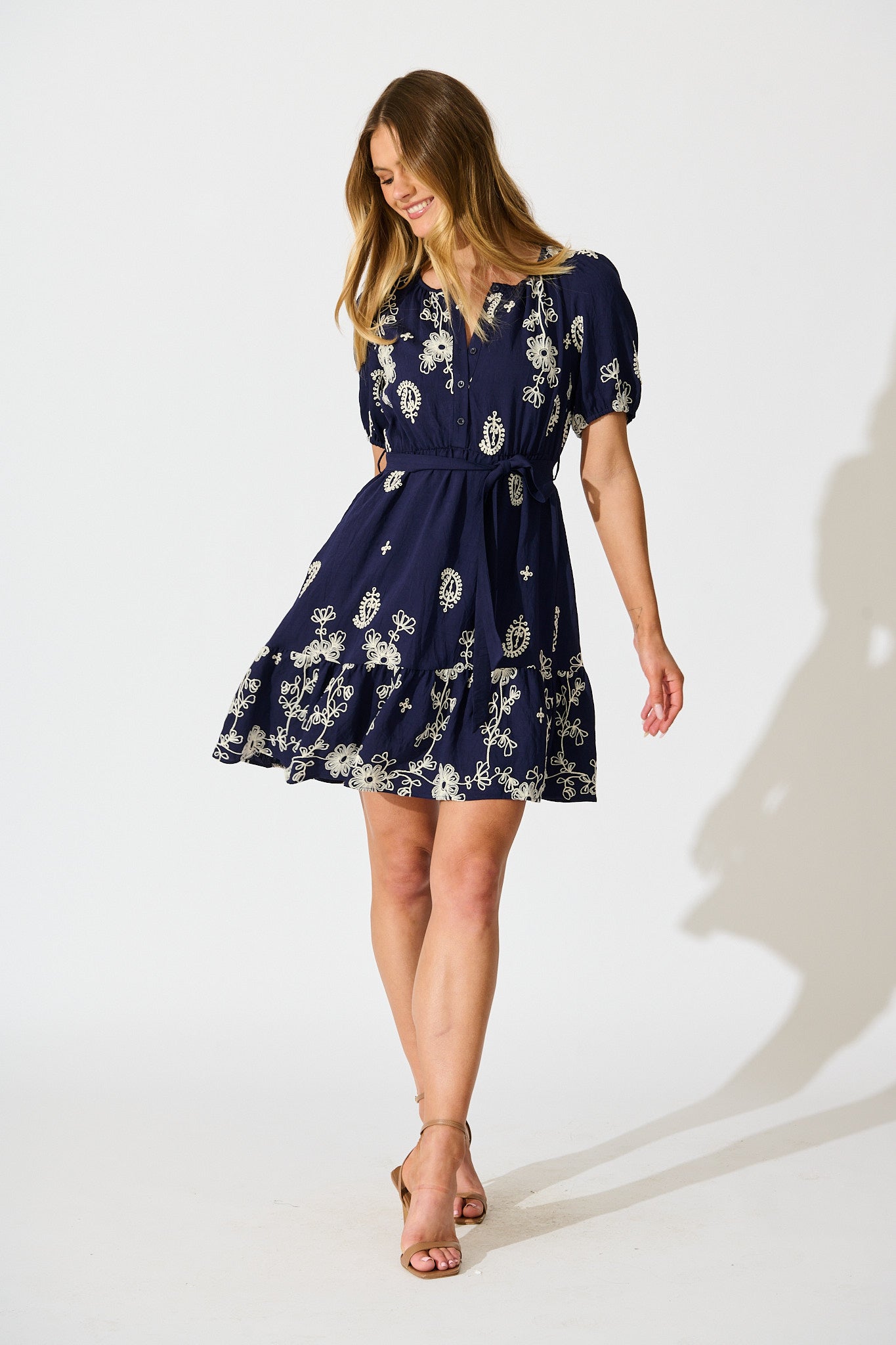 Tainted Love Dress in Navy with Cream Embroidery