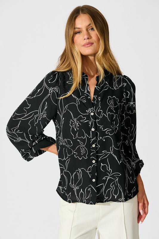 Fortune Top in Black and White Print