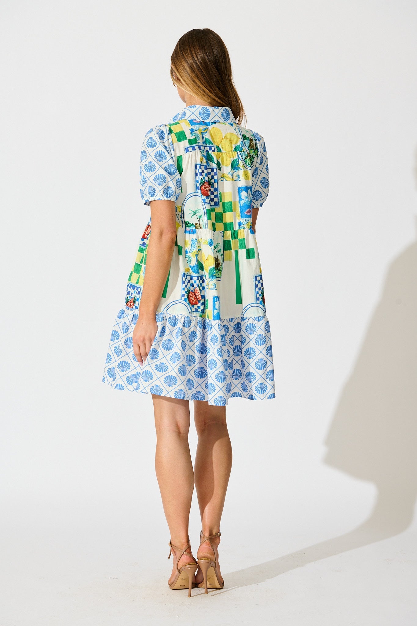 Lemon Kissed Shirt Dress in White Multi Lemon Cotton