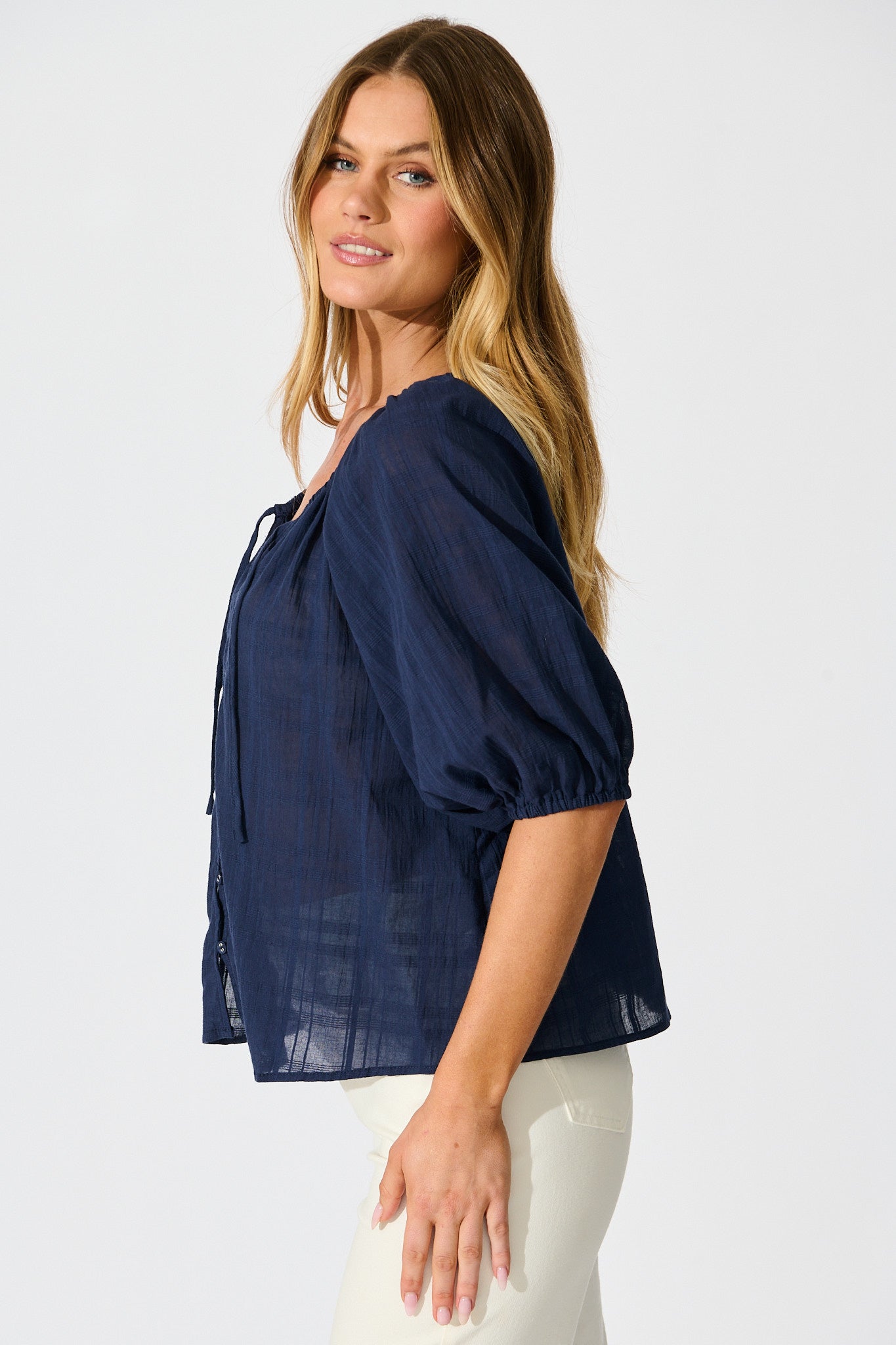Seabound Top in Navy Textured Cotton