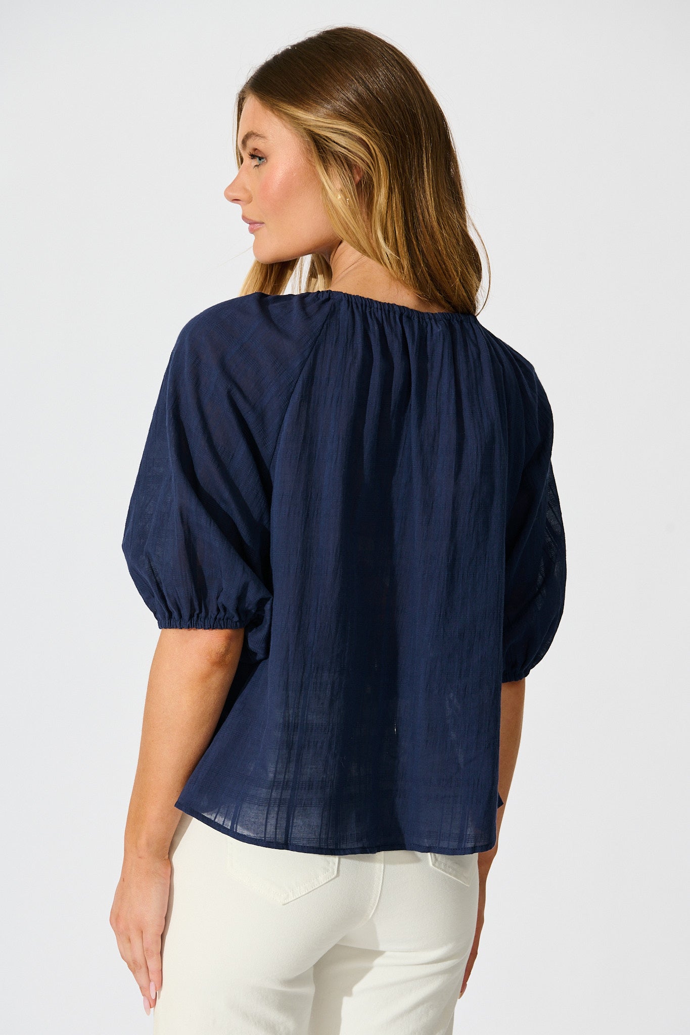 Seabound Top in Navy Textured Cotton