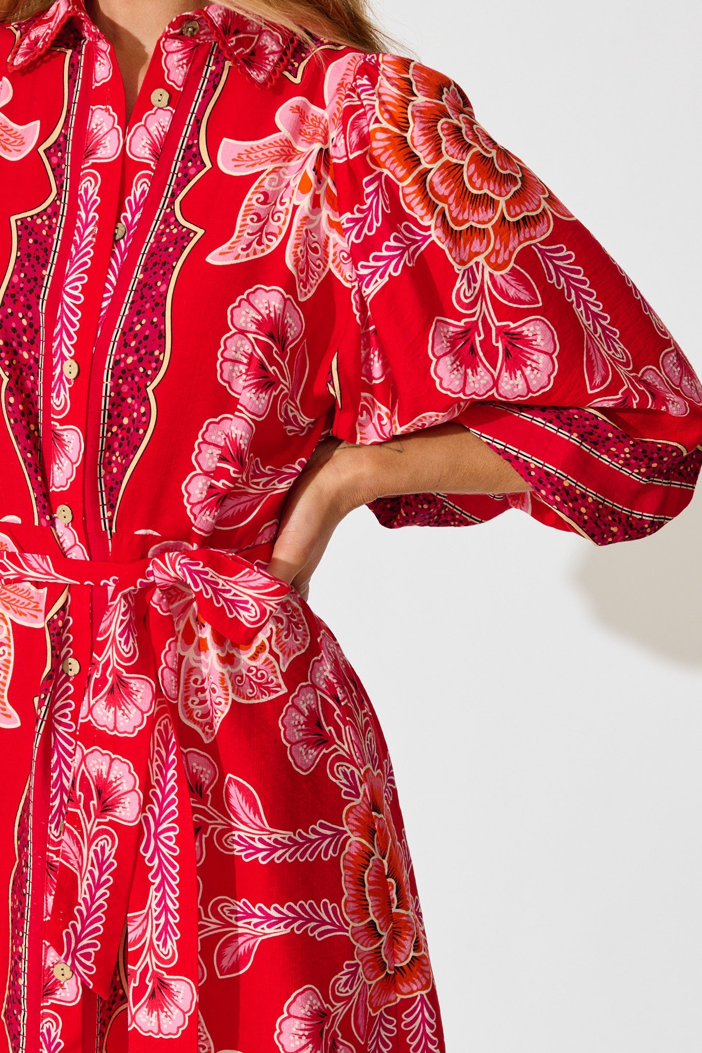 Risa Shirt Dress In Red Flower Linen Blend