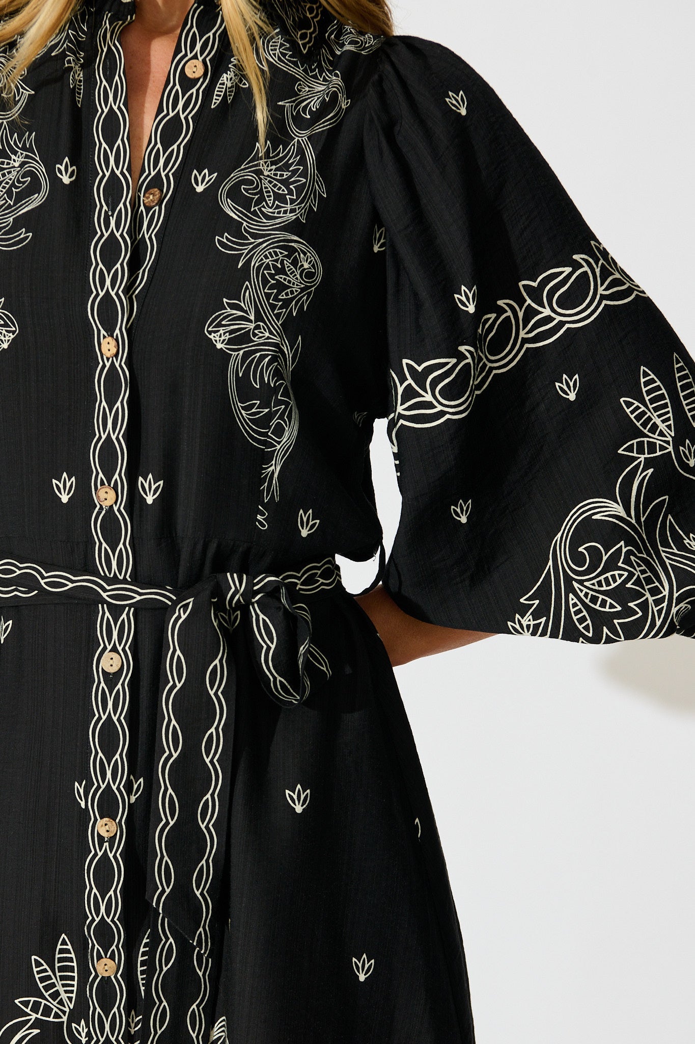 Aveline Shirt Dress In Black Print Linen Blend