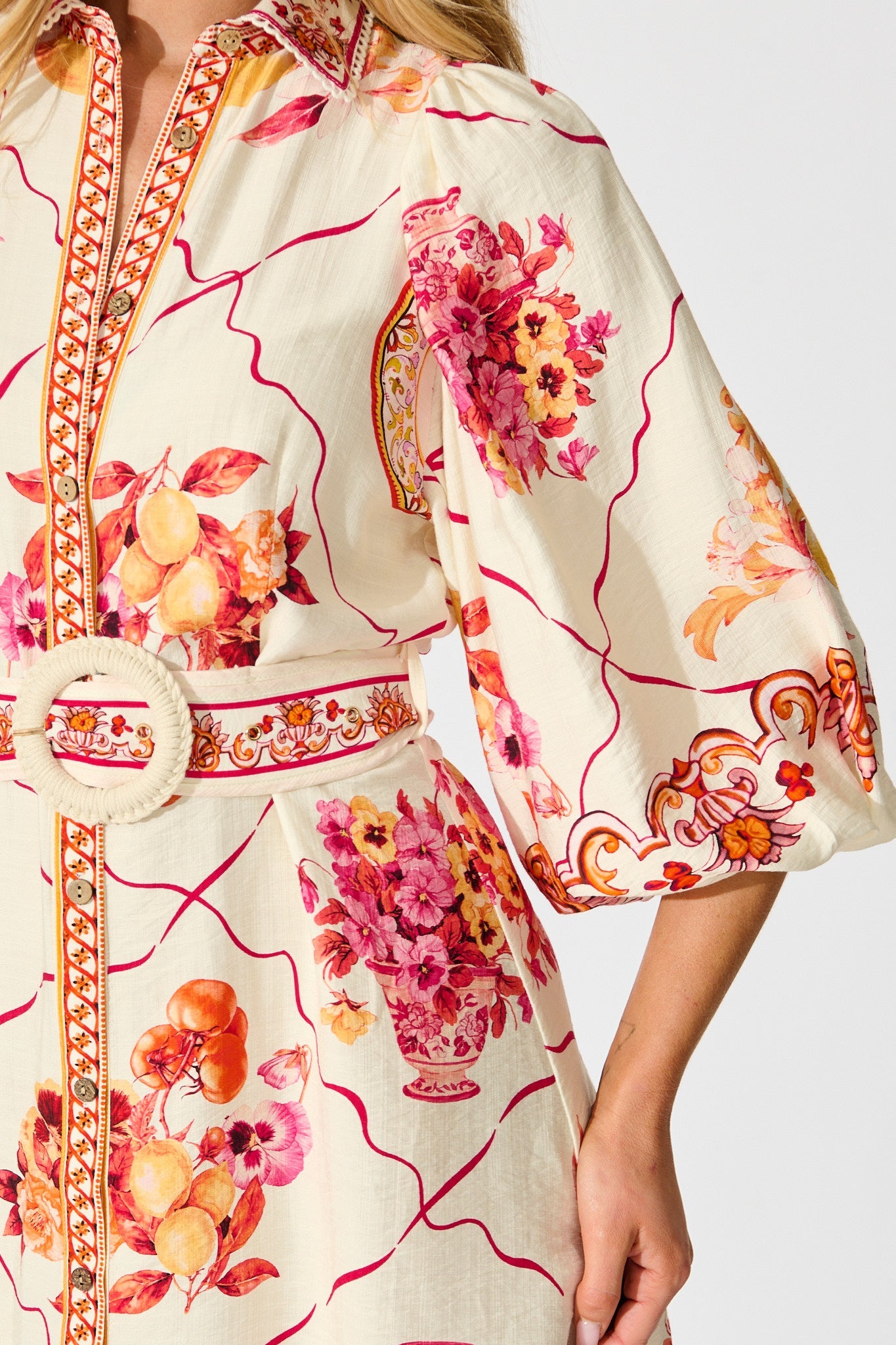 Aveline Shirt Dress In Pink Floral Print Linen Blend