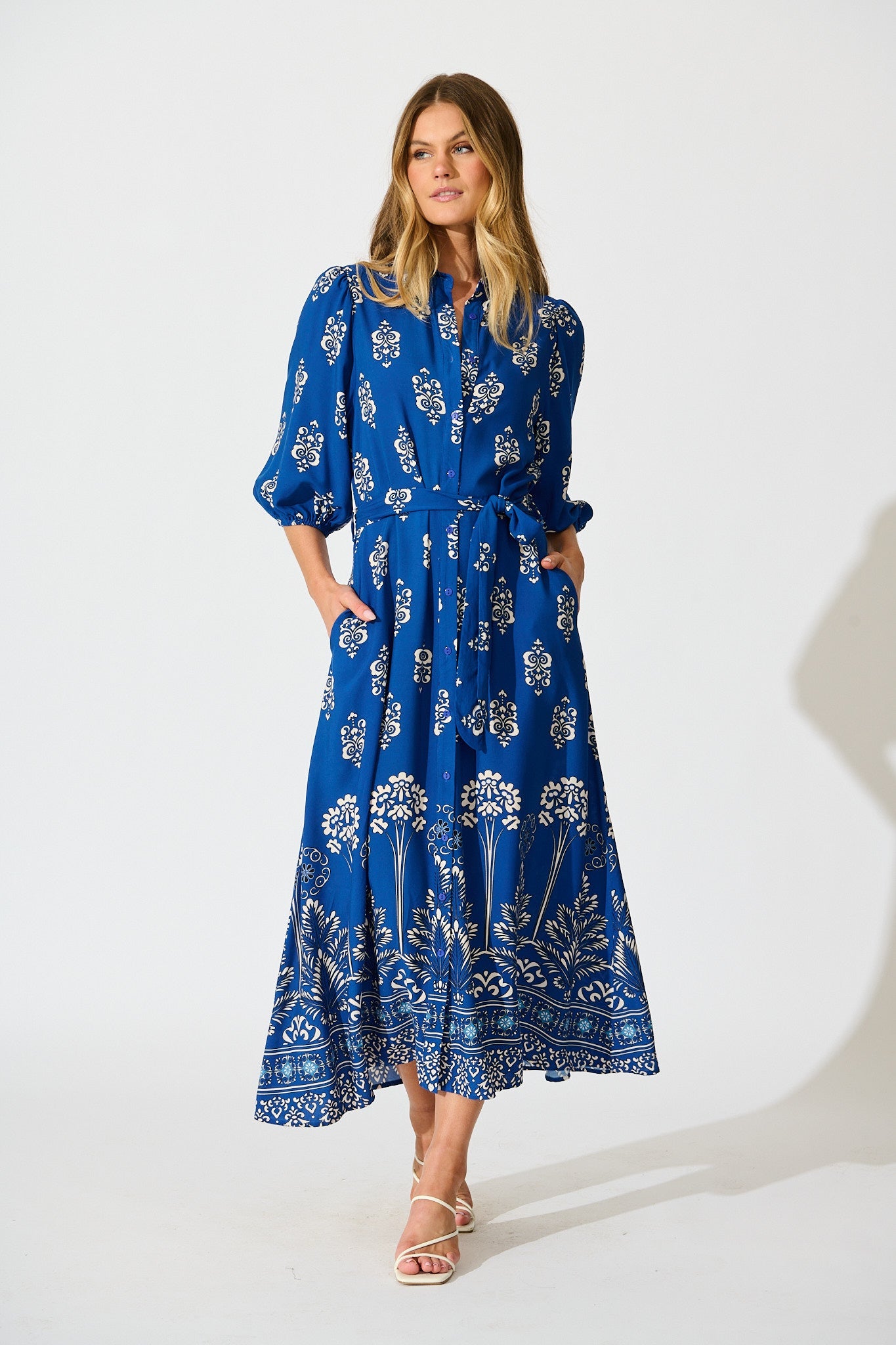 Coco Maxi Shirt Dress In Blue Print