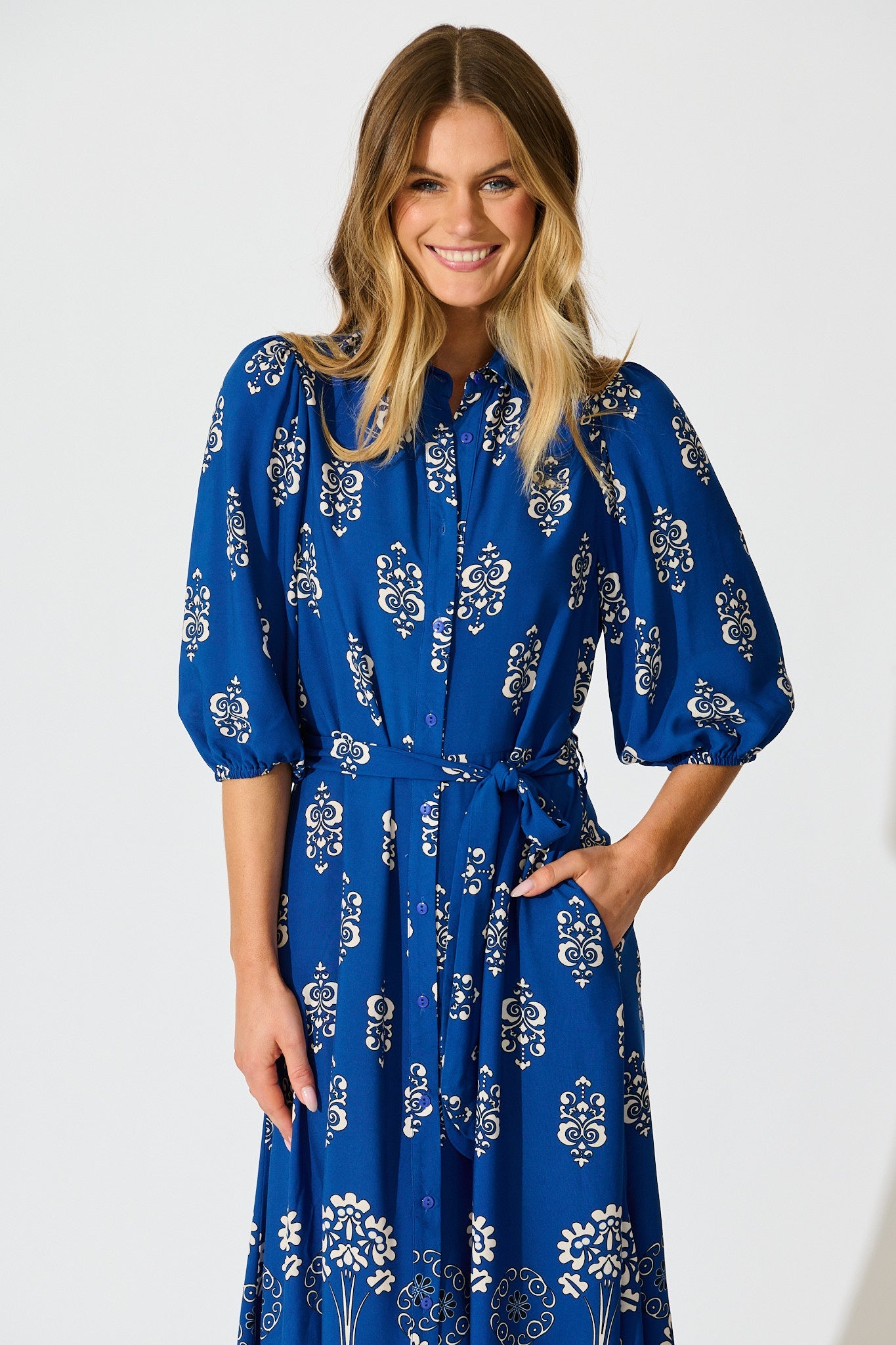 Coco Maxi Shirt Dress In Blue Print