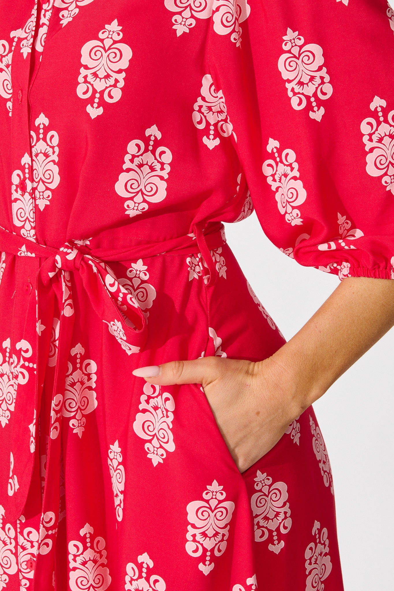 Coco Maxi Shirt Dress In Red and Pink Print