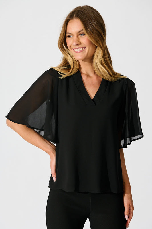 Refined Rhythm Top in Black Chiffon