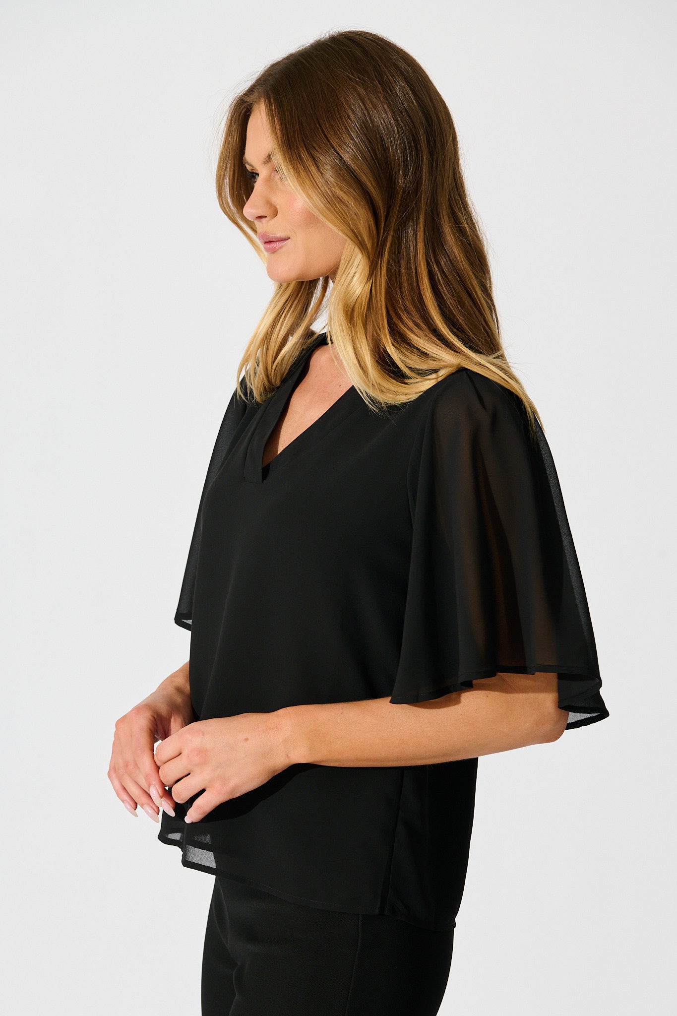 Refined Rhythm Top in Black Chiffon