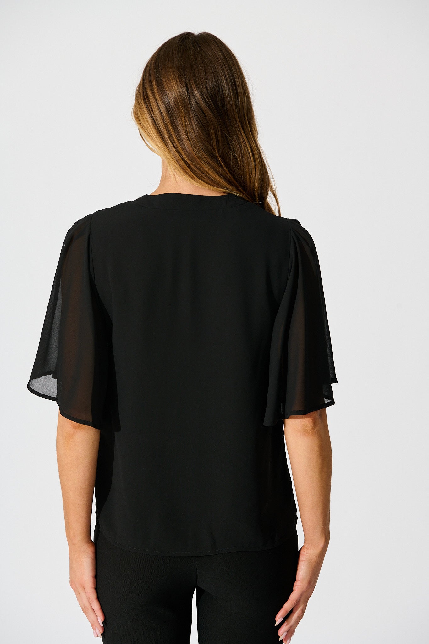 Refined Rhythm Top in Black Chiffon
