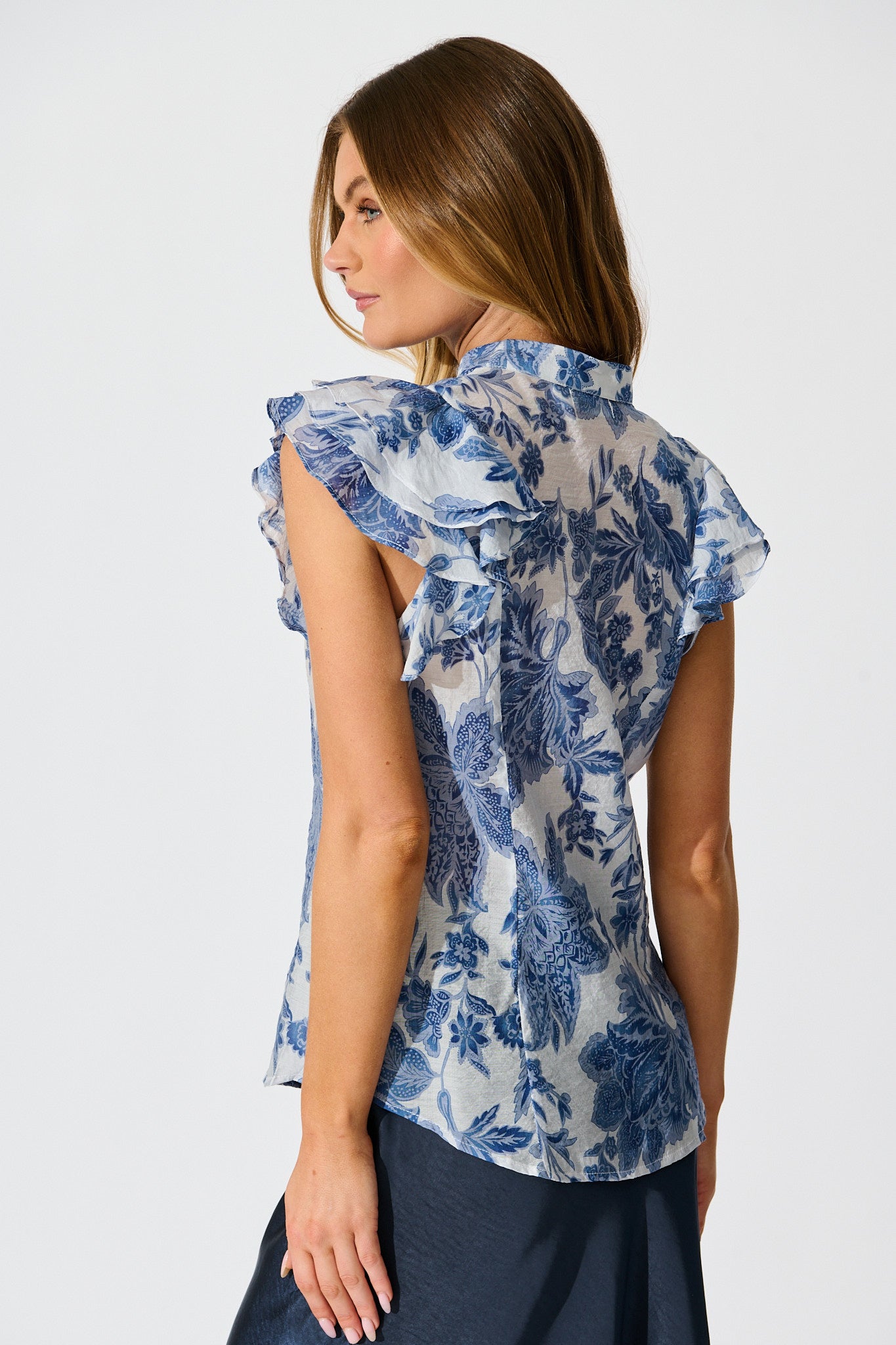 Elodie Top in Blue Leaf Print