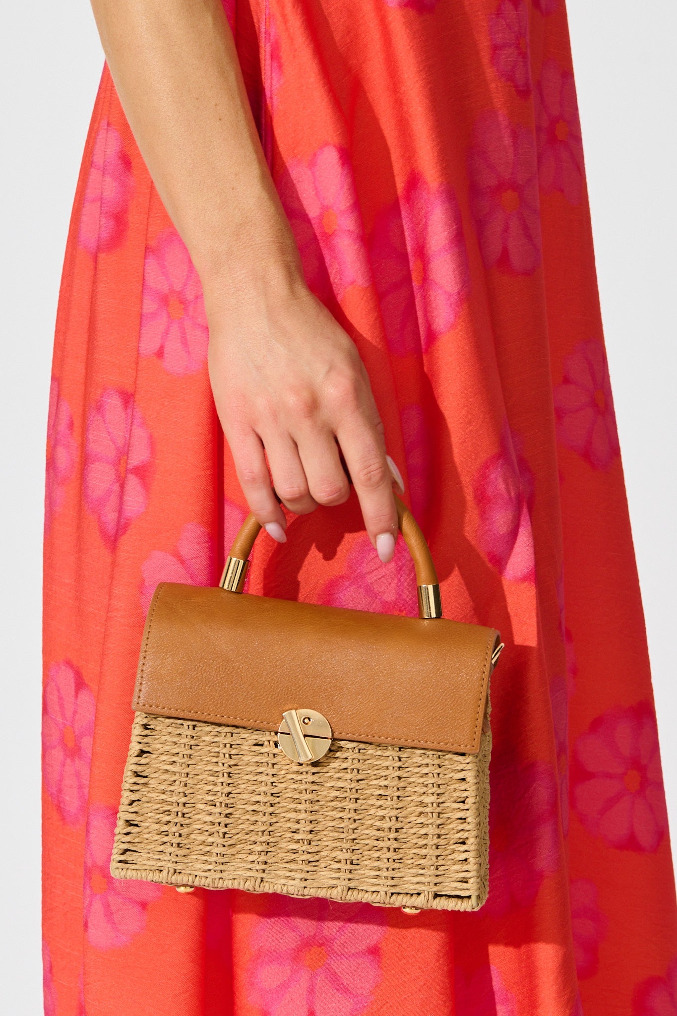 Venezia Handheld Crossbody Bag in Natural with Tan Contrast