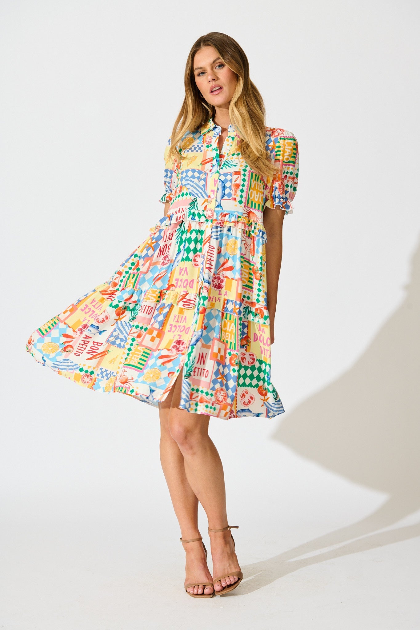 Power Of Love Shirt Dress in White Multi Conversational Print