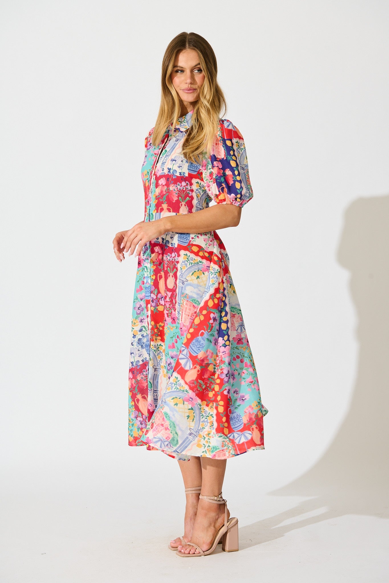 Bella Maxi Shirt Dress in Multi Resort Linen Blend