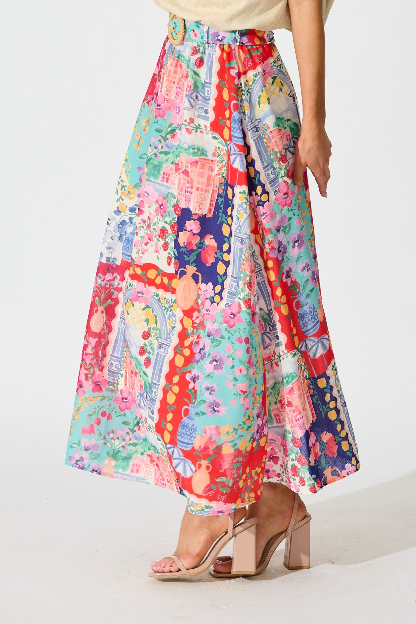 Postcards From Paradise Maxi Skirt In Multi Resort Linen Blend