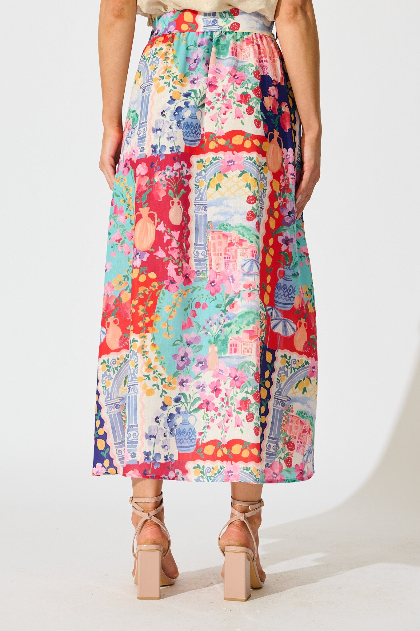 Postcards From Paradise Maxi Skirt In Multi Resort Linen Blend