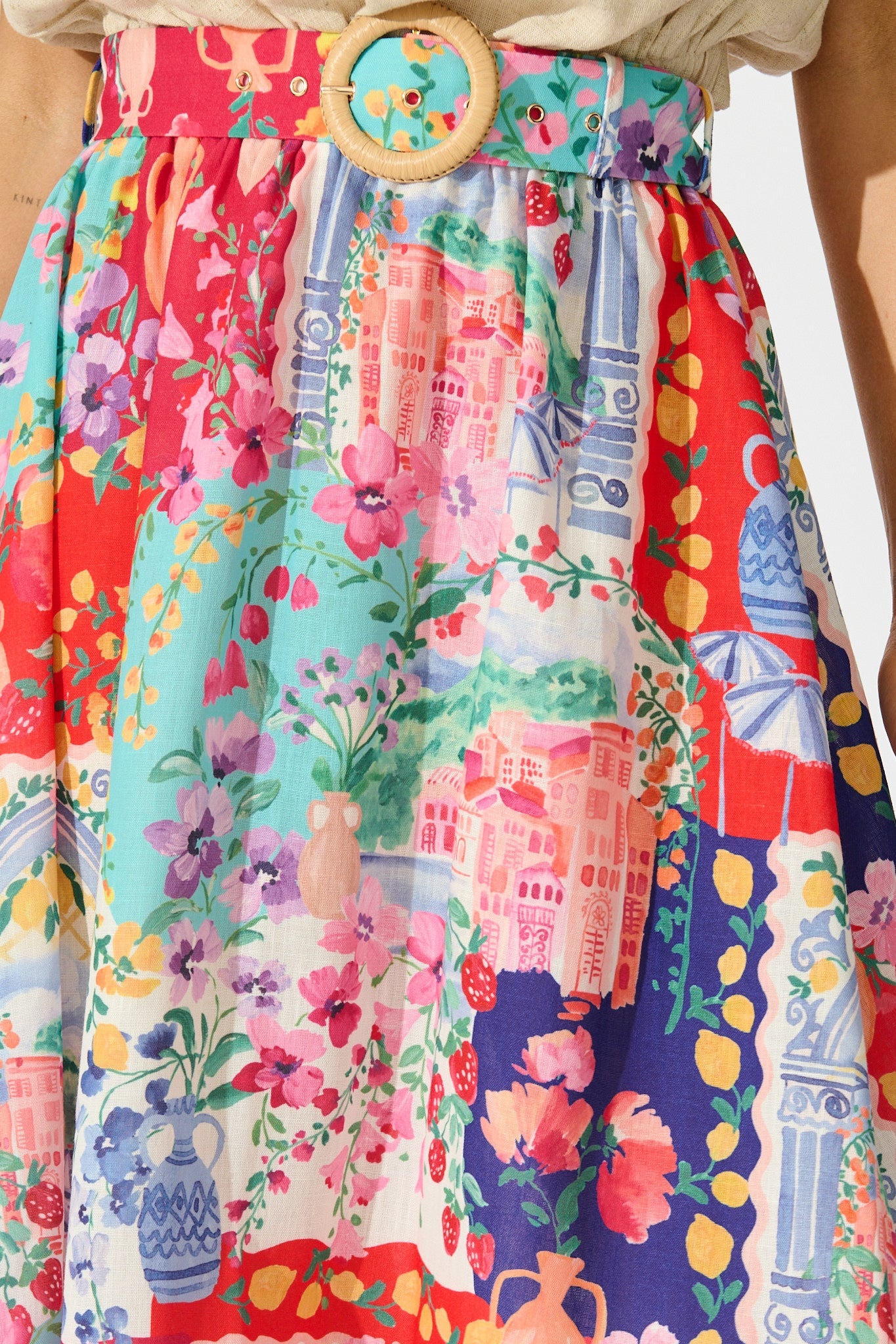 Postcards From Paradise Maxi Skirt In Multi Resort Linen Blend