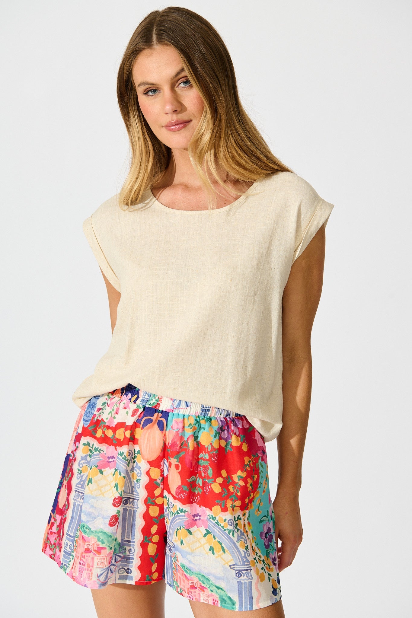 Prints Of Positano Short In Multi Resort Linen Blend