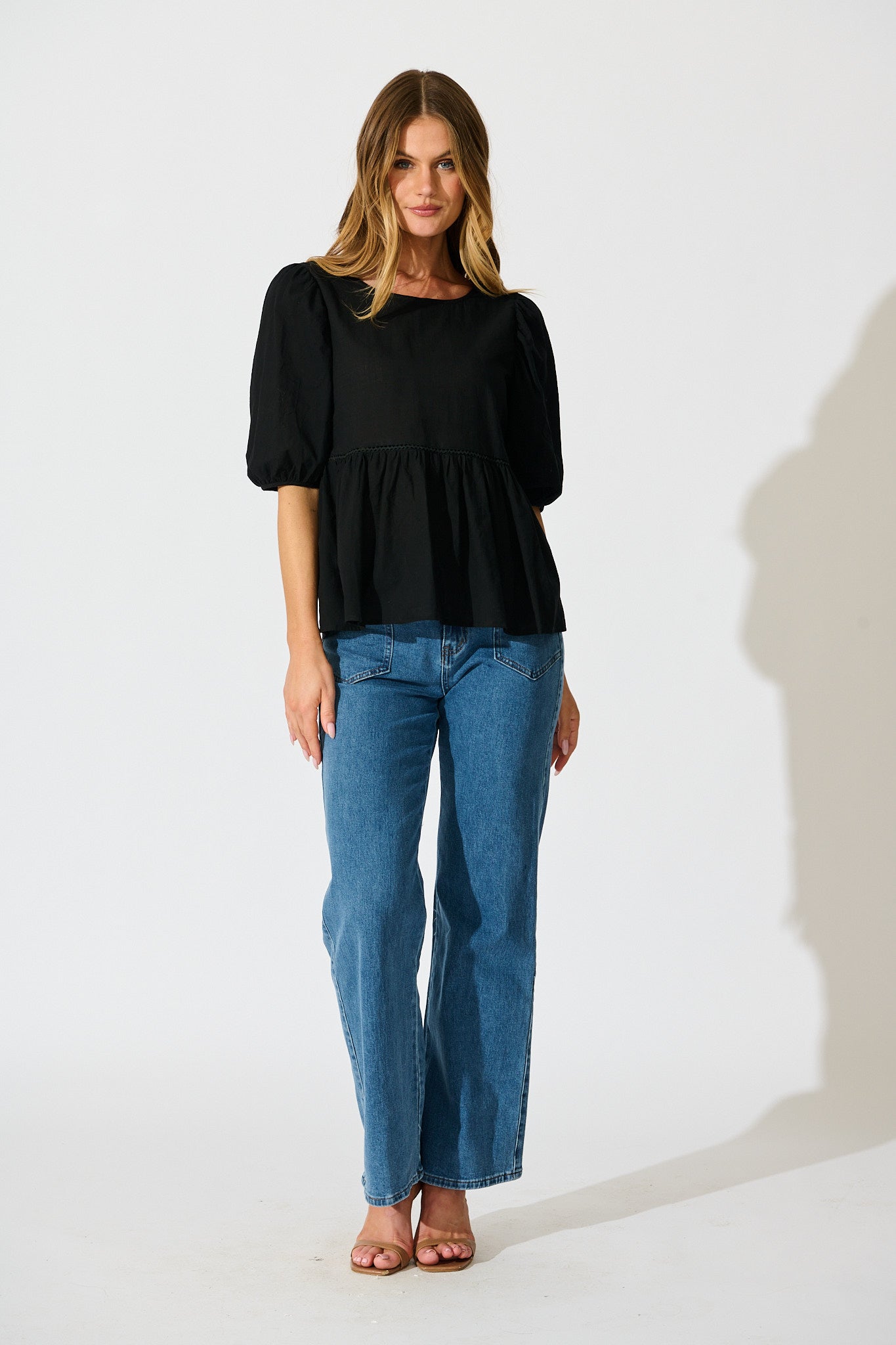 Stacy Top in Black Cotton Linen