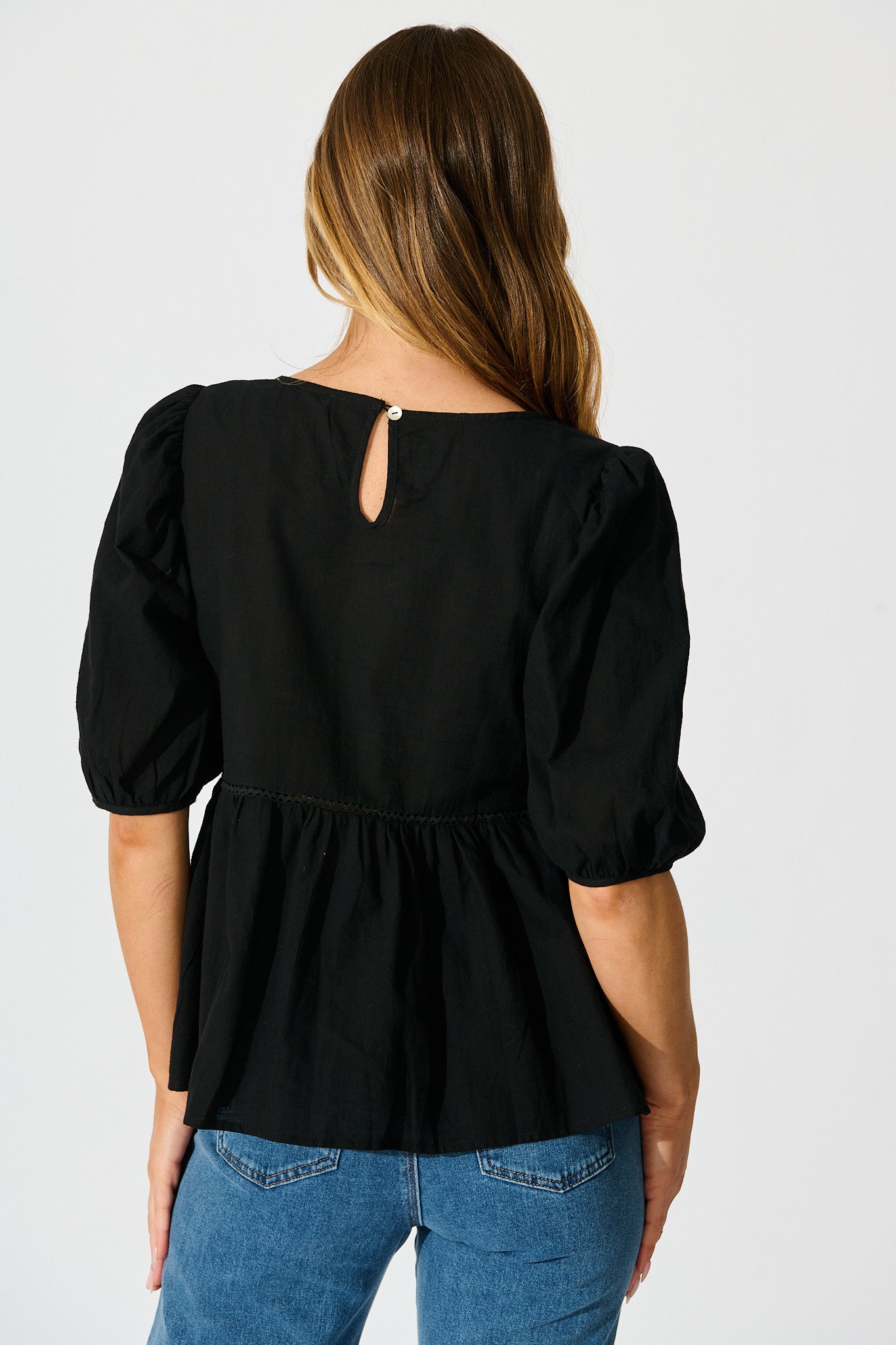 Stacy Top in Black Cotton Linen