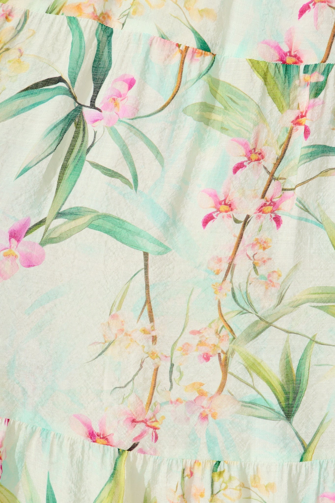 Quincy Midi Dress in Cream With Green Floral Print