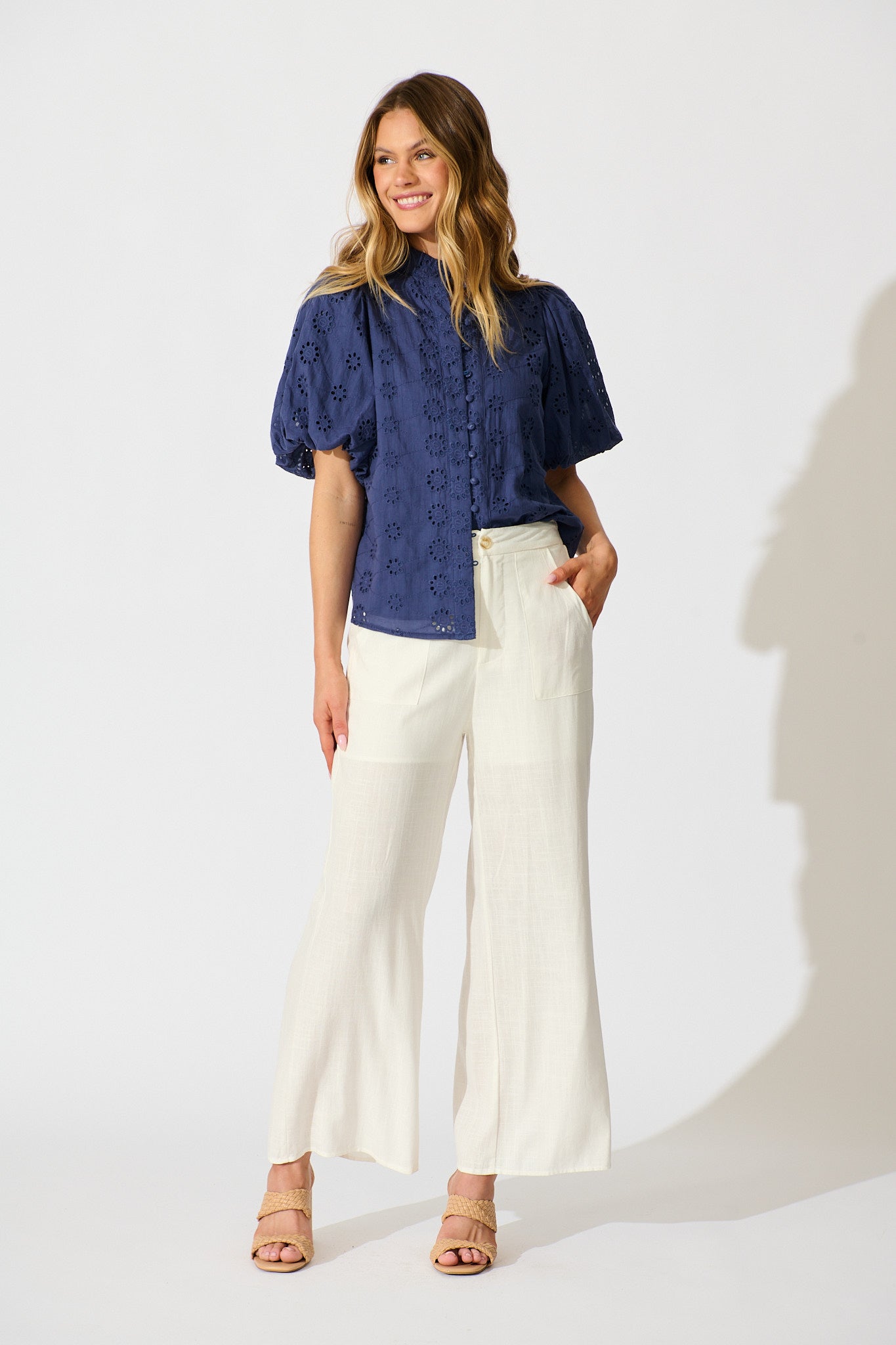 Krizza Top In Navy Embroidered Cotton