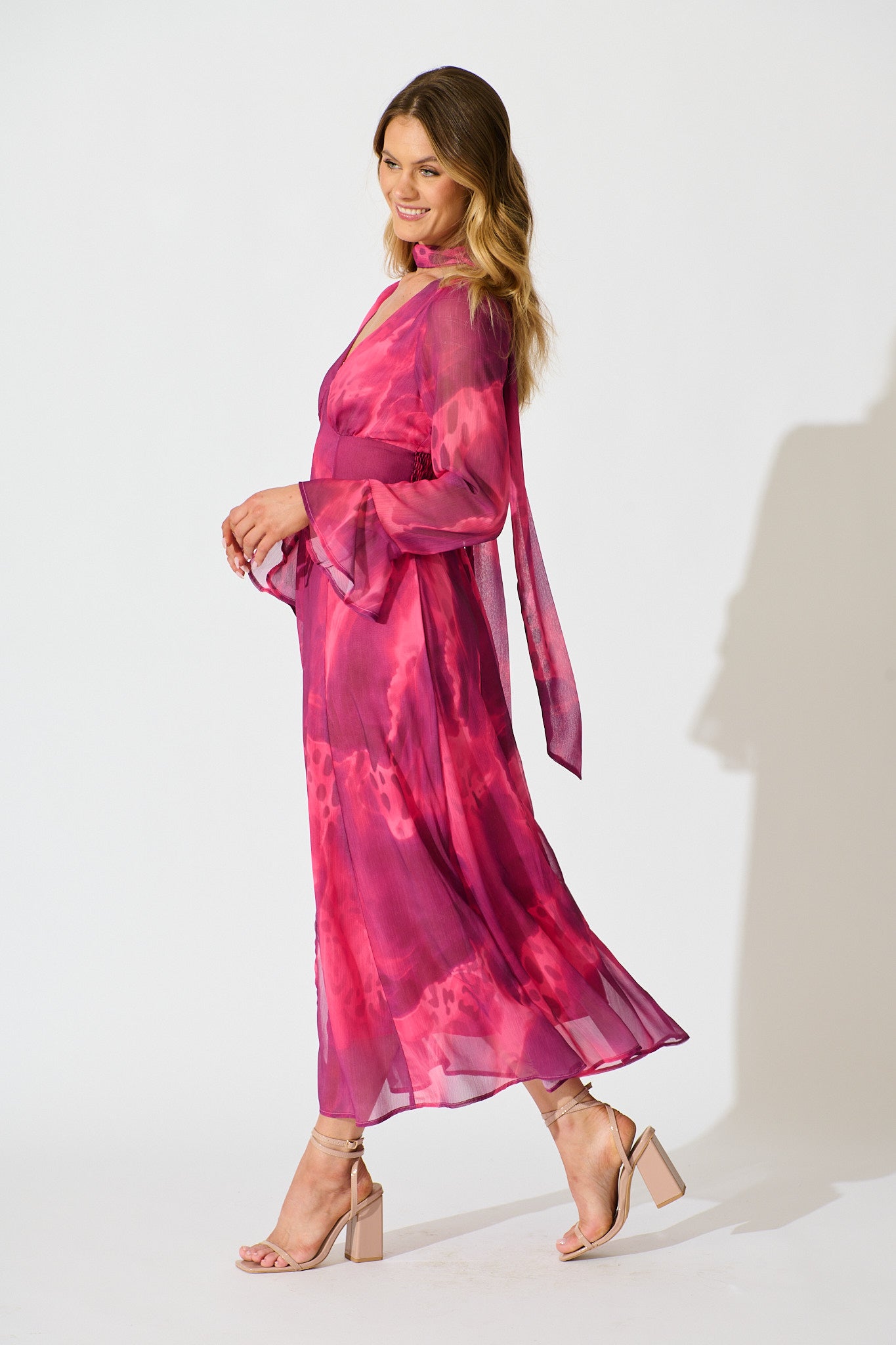 Nami Maxi Dress in Purple Watercolour Chiffon