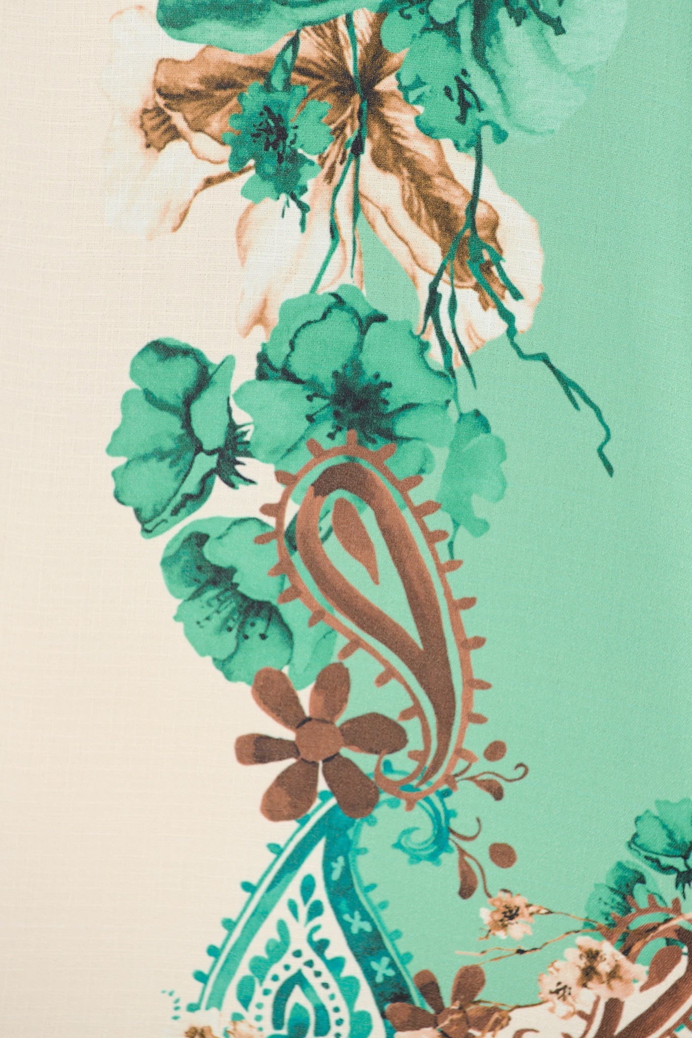 Willow Bloom Top in Cream with Jade Print Linen Blend