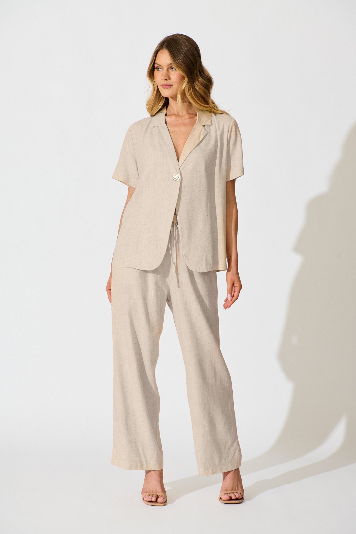 PRE ORDER Soft Structure Top In Oatmeal Cotton Linen