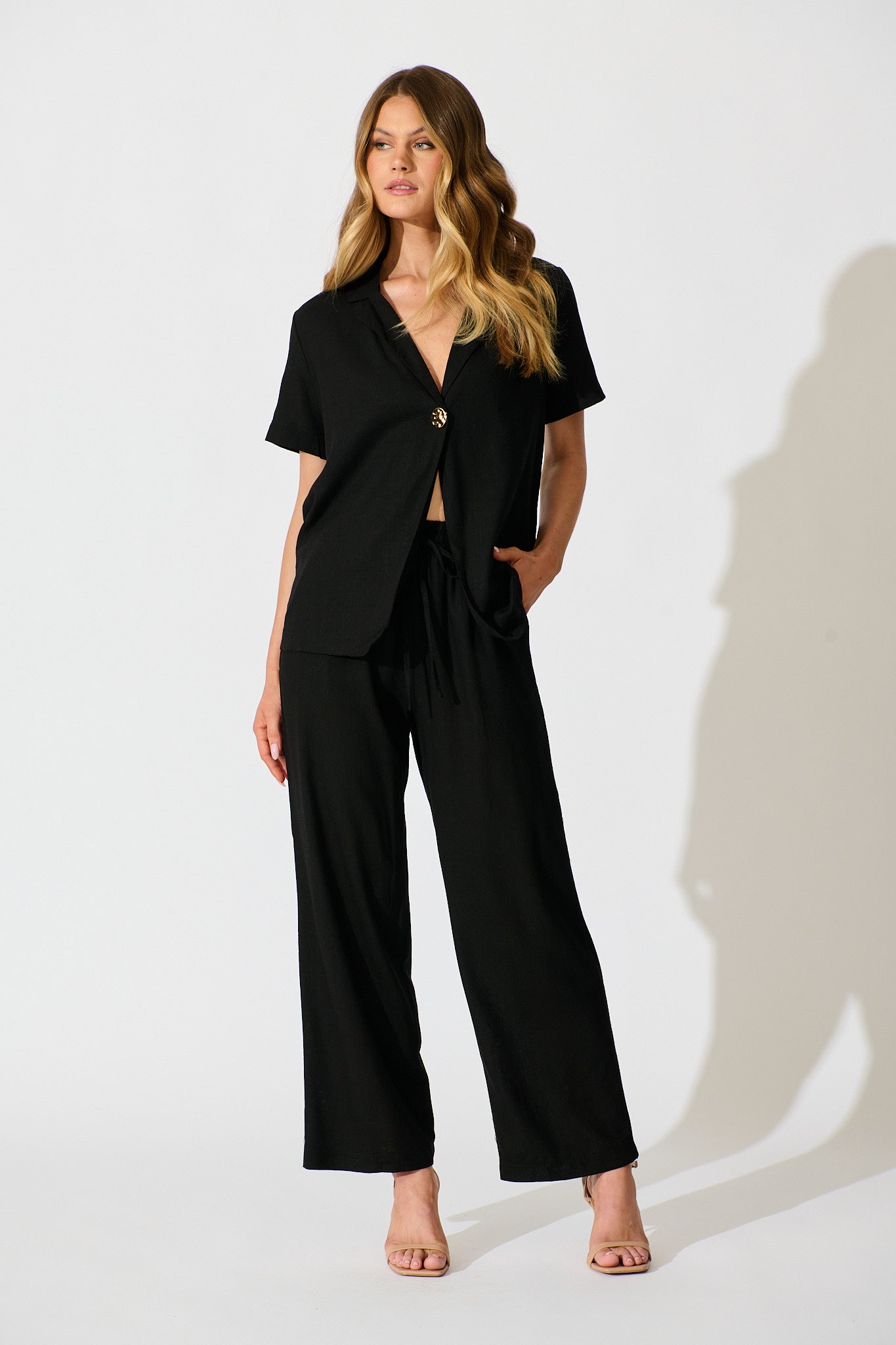 PRE ORDER Soft Structure Top In Black Cotton Linen