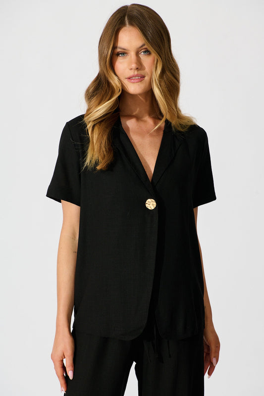 PRE ORDER Soft Structure Top In Black Cotton Linen