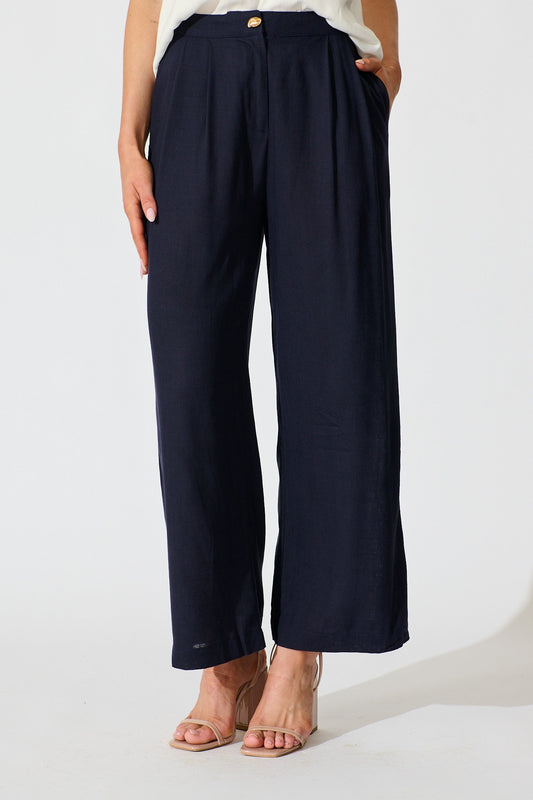Refined Ease Pant in Navy Linen Blend