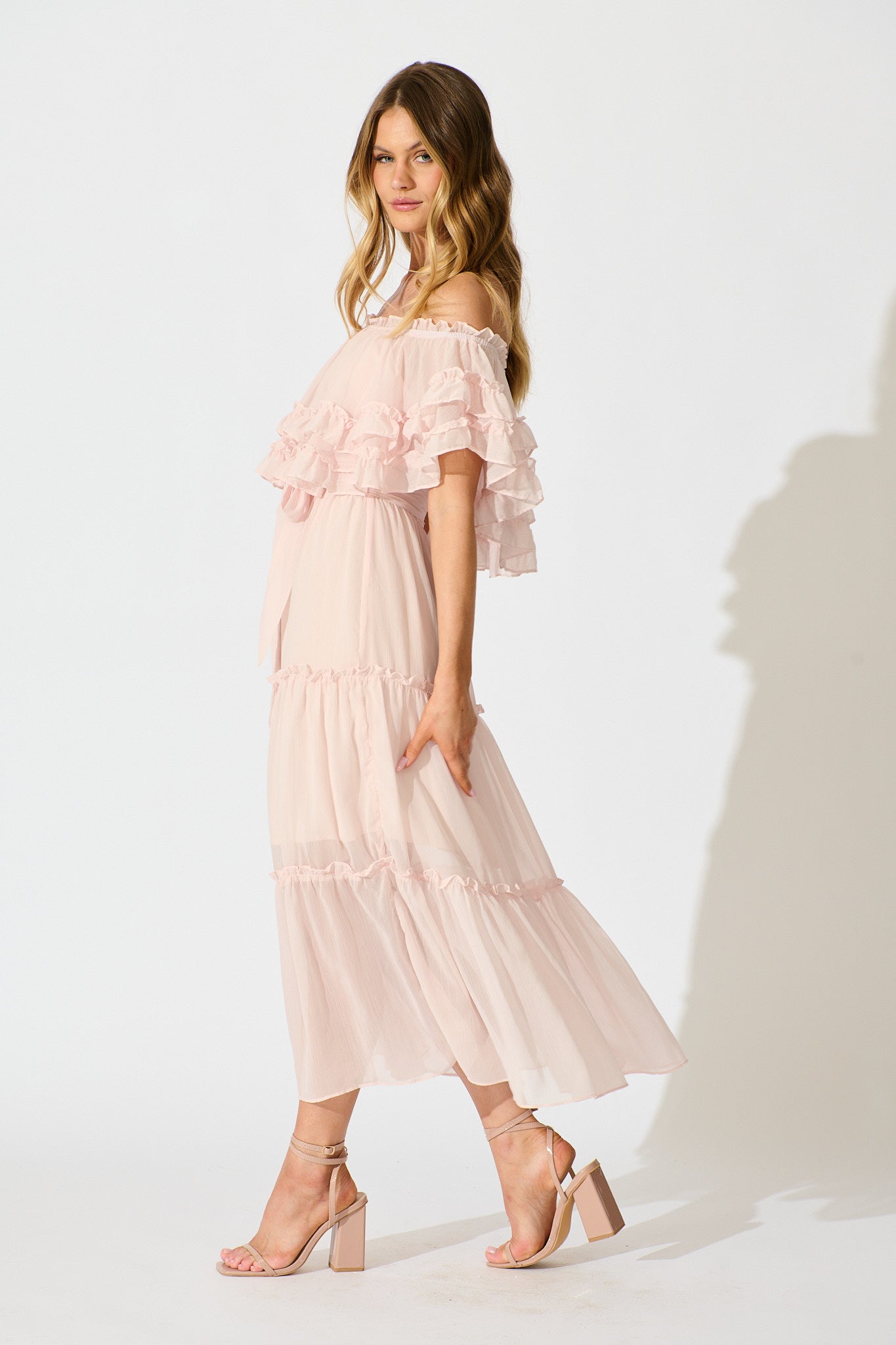 Franc Midi Dress in Light Pink Chiffon