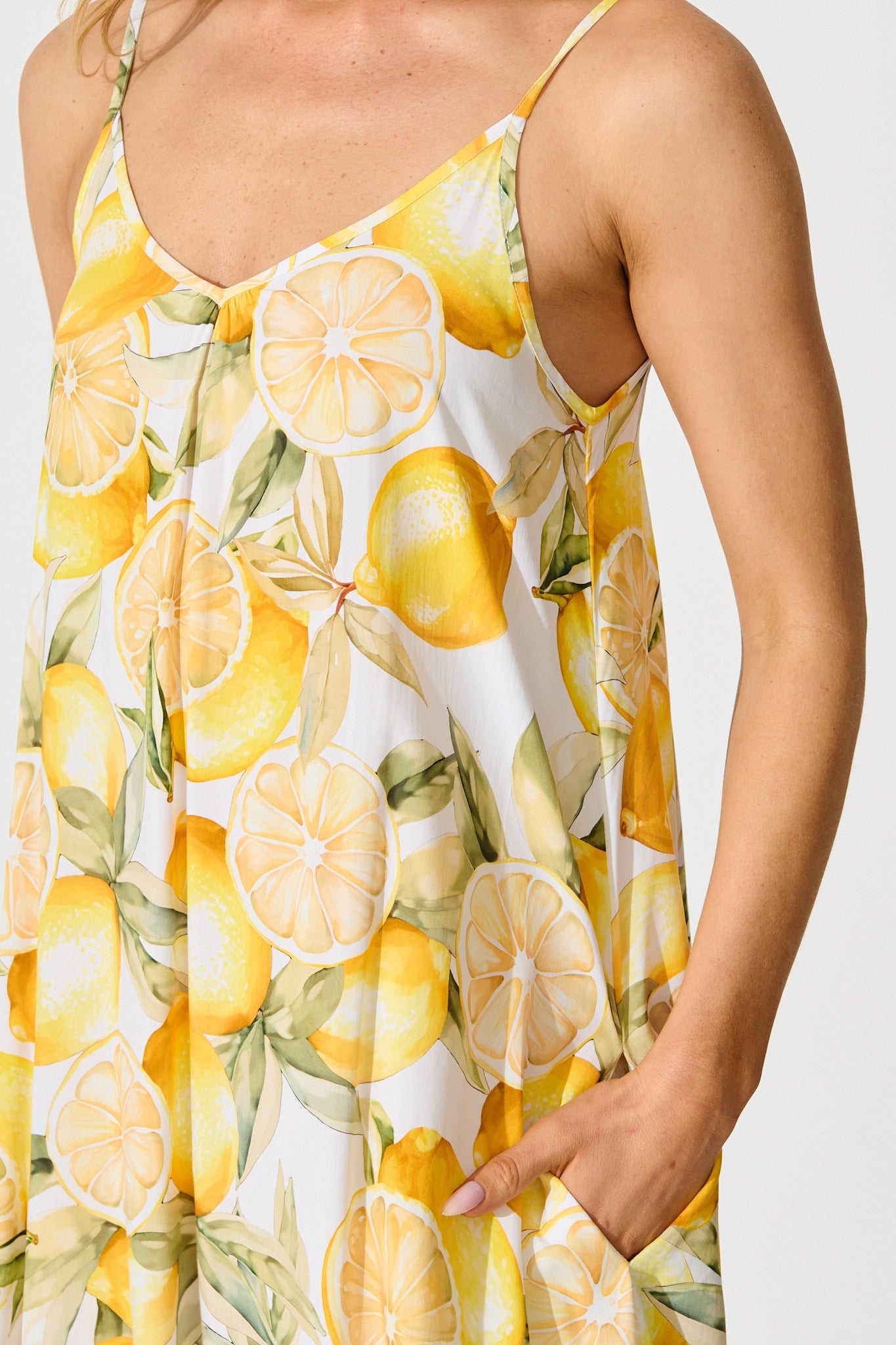 No Scrubs Maxi Dress in Butter Yellow Lemon Print