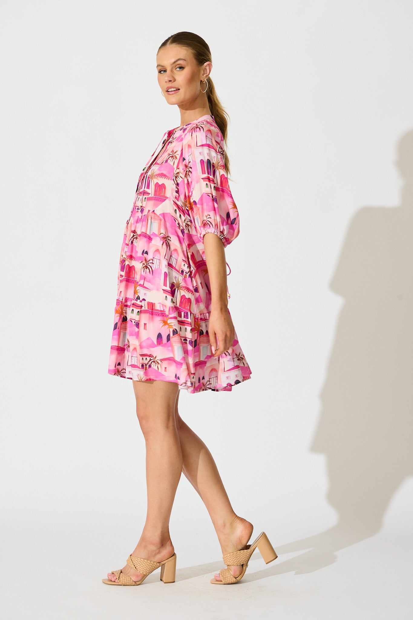 Emelyn Smock Dress in Pink Resort Print