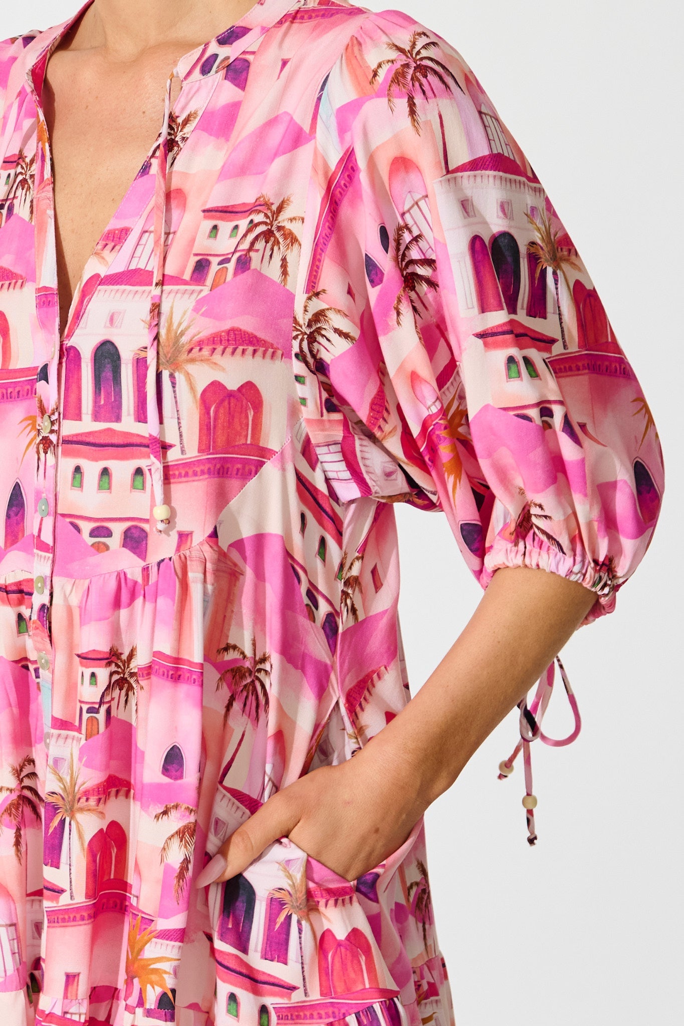 Emelyn Smock Dress in Pink Resort Print
