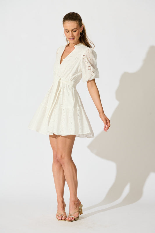 Carlotta Dress In White Embroidered Cotton