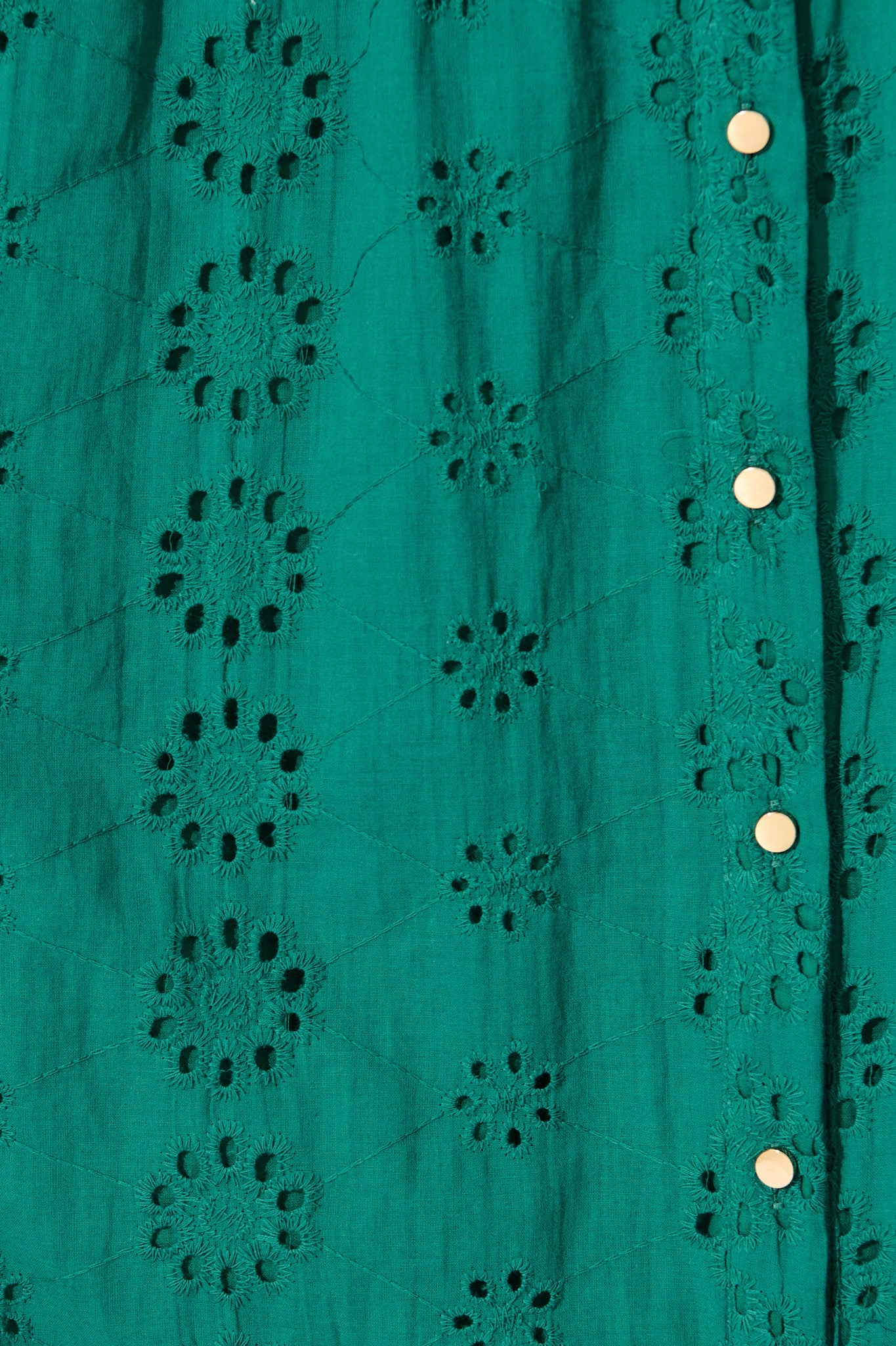 Ayla Midi Shirt Dress In Emerald Embroidered Cotton