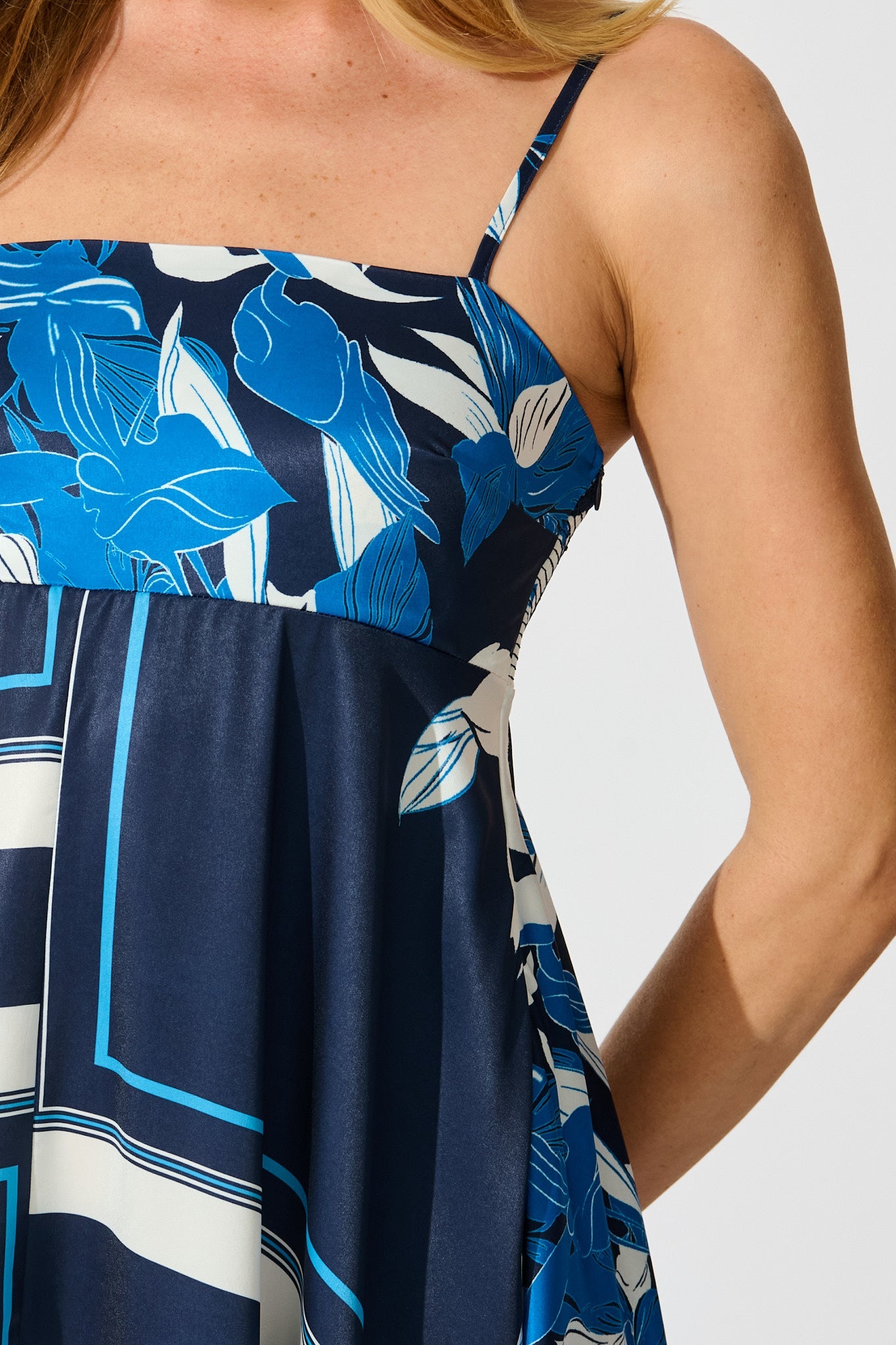 Ruthie Maxi Sundress in Navy Floral Satin