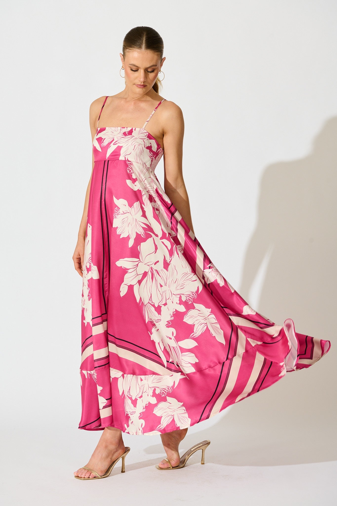Ruthie Maxi Sundress in Magenta Floral Satin