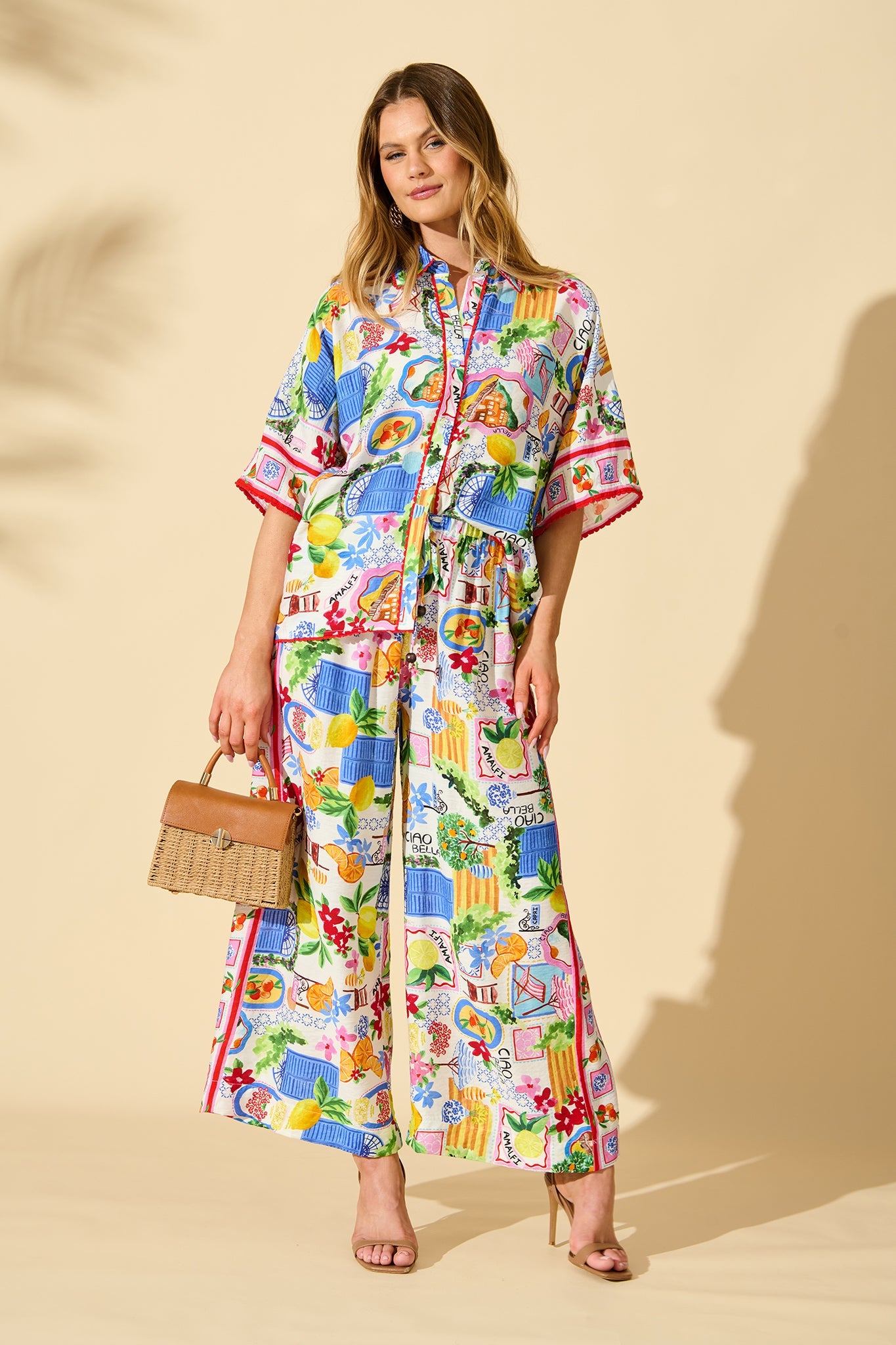 Kimberly Shirt in White With Multi Print