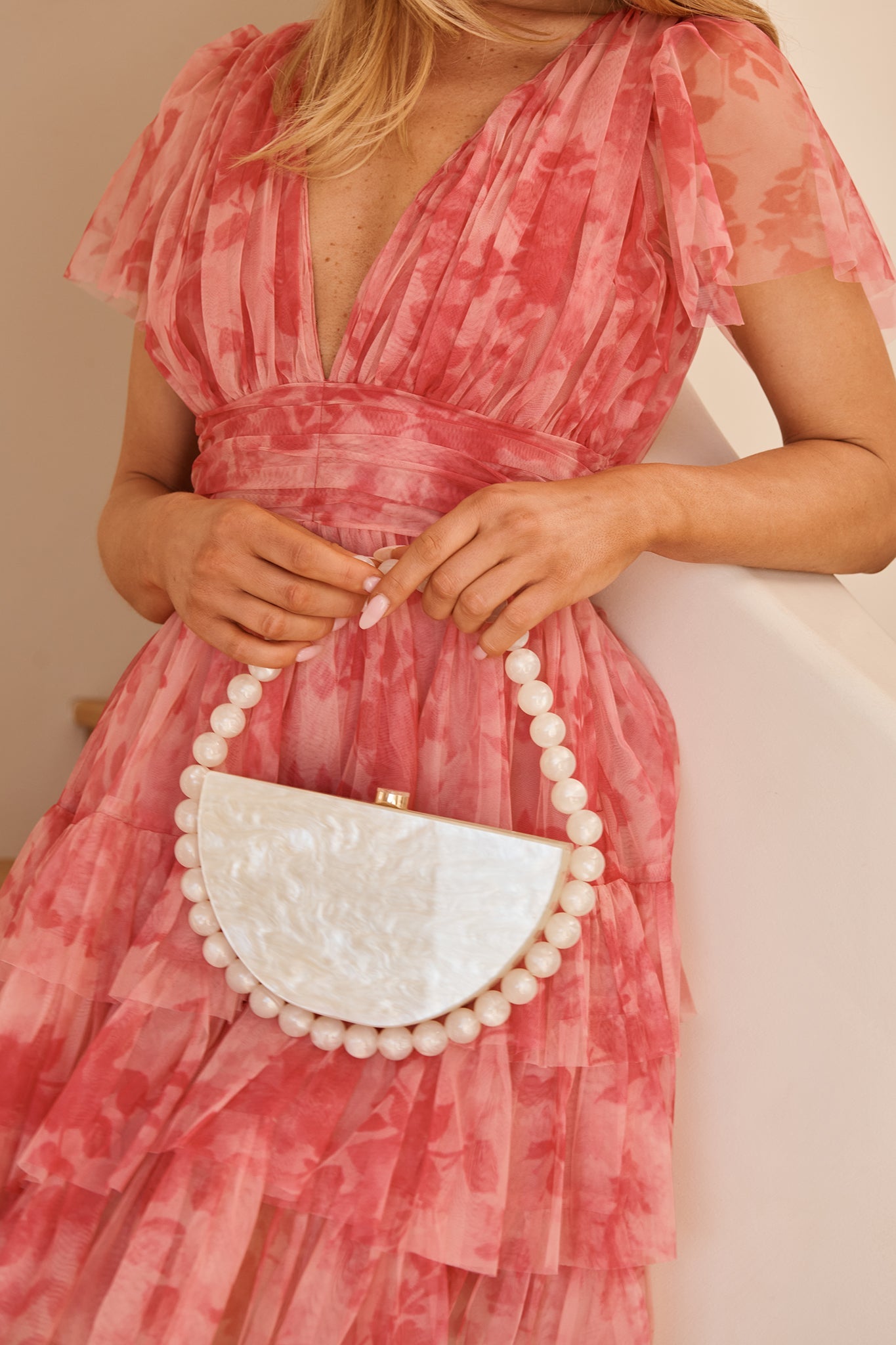 Delilah Beaded Clutch Bag in Pearlescent Acrylic