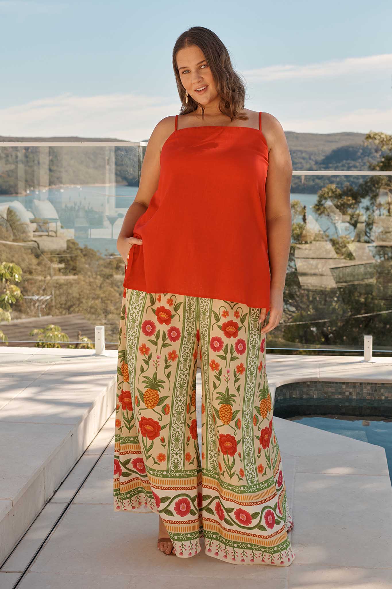 Tutti Fruitti Cami Top in Red Linen Blend