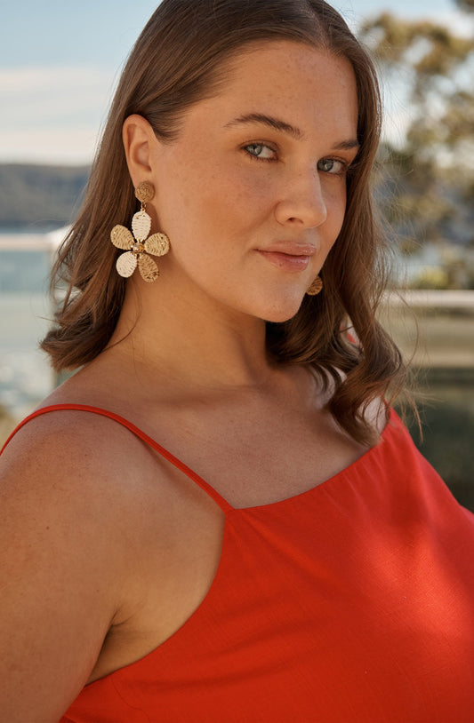 Isolde Drop Earrings in Multi Brown Raffia